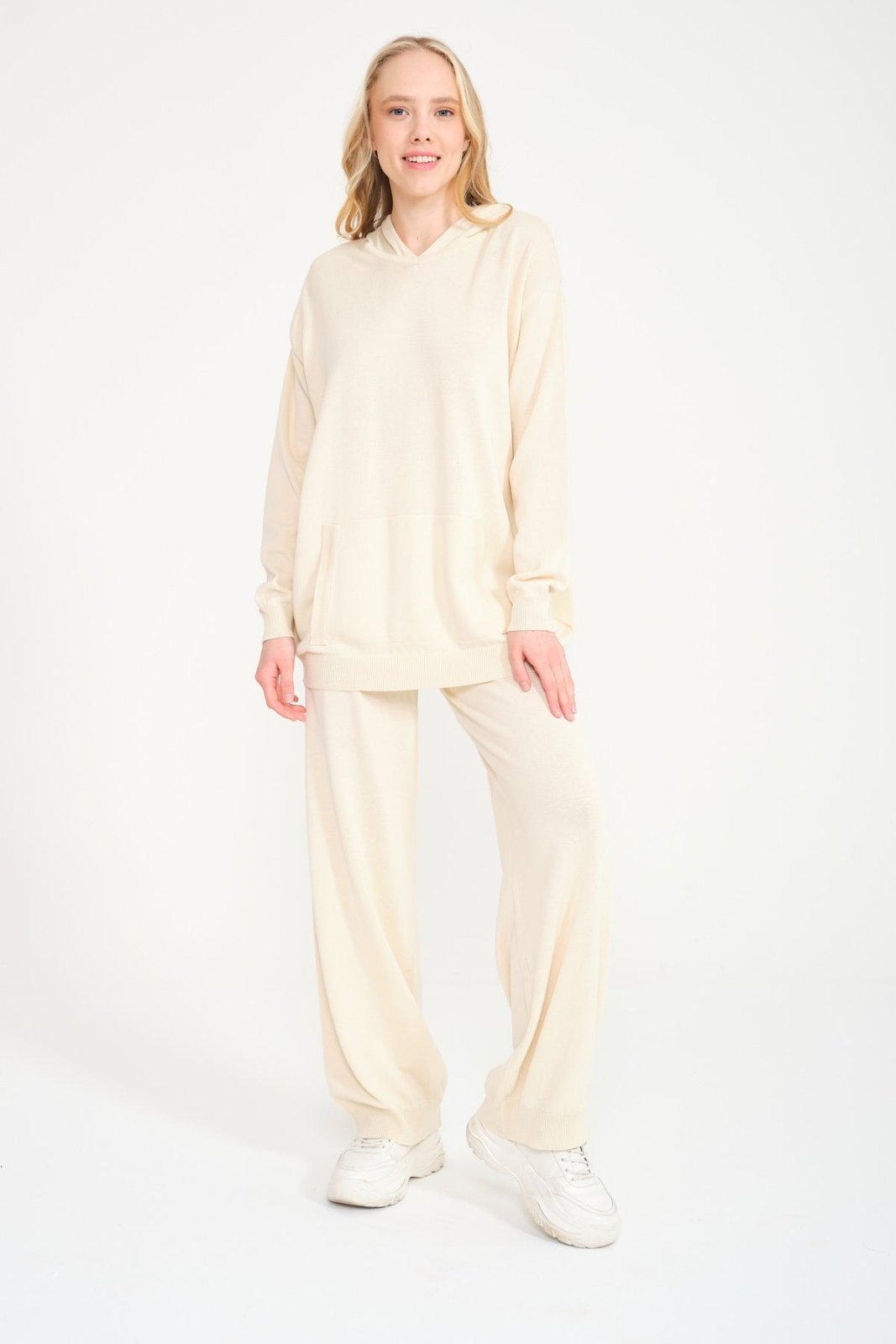 Ecru Knit Hoodie & Pants Set - ADAMO