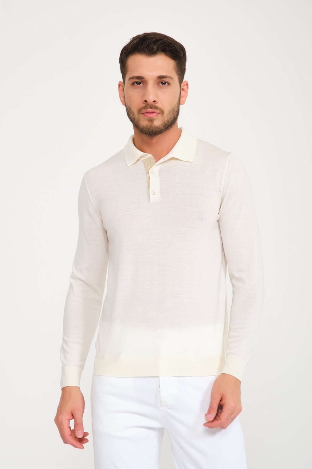 Ecru Wool Polo Shirt - ADAMO