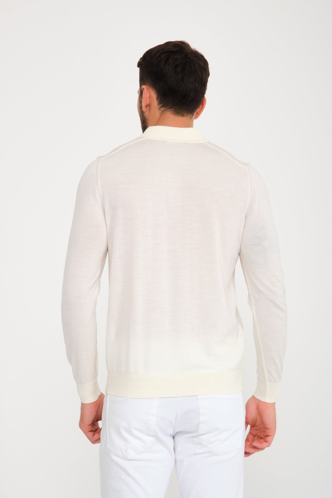 Ecru Wool Polo Shirt - ADAMO