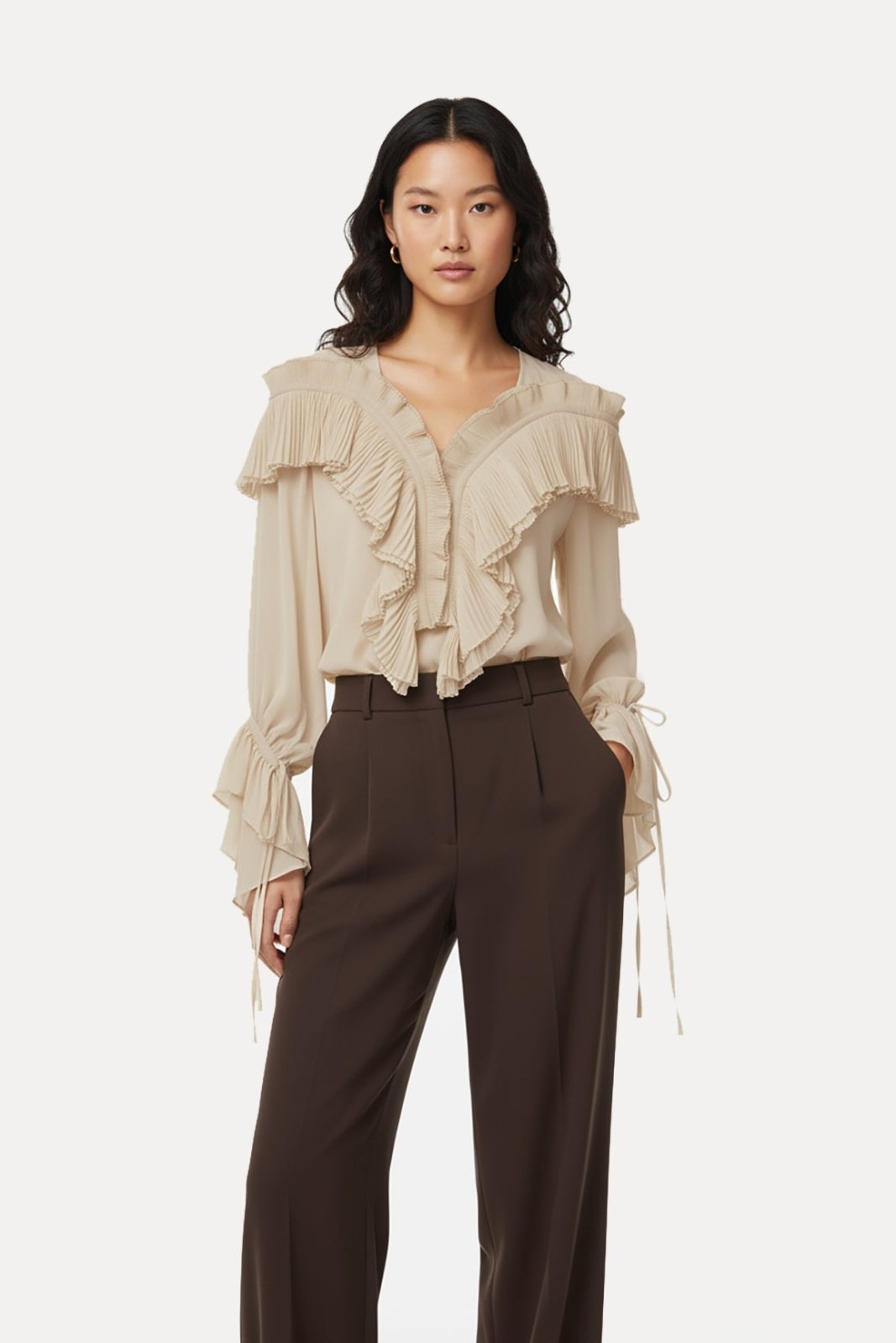 Elegant Ruffled Silk Chiffon Blouse - ADAMO