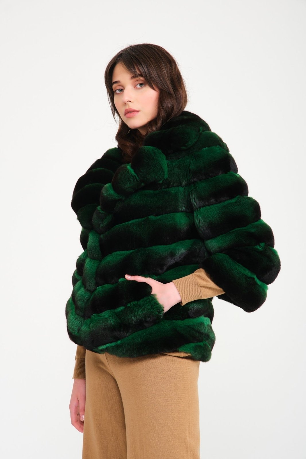 Emerald Green Chinchilla Fur Coat - ADAMO