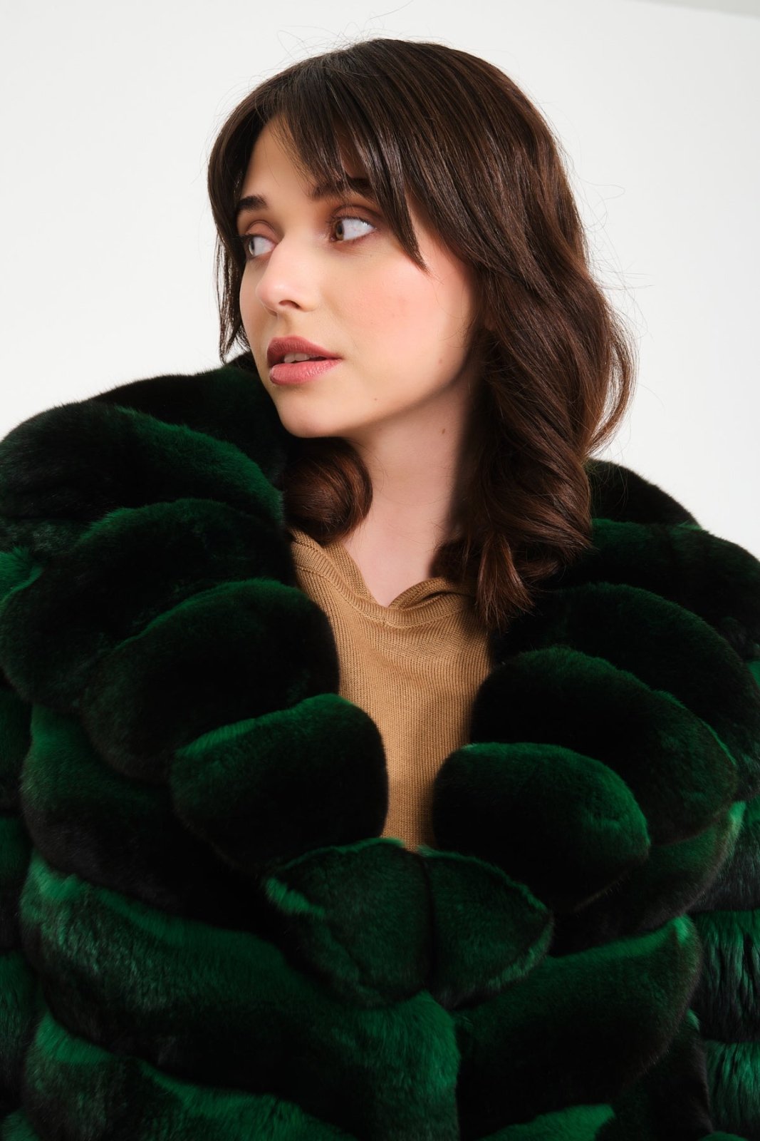 Emerald Green Chinchilla Fur Coat - ADAMO