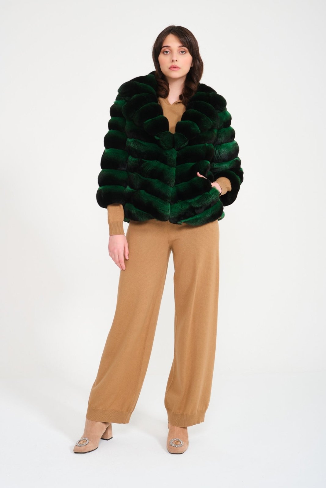 Emerald Green Chinchilla Fur Coat - ADAMO