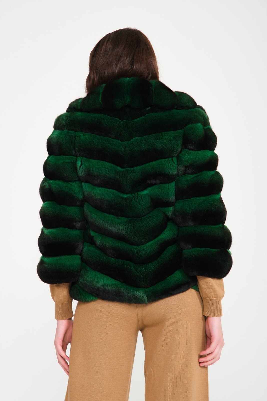 Emerald Green Chinchilla Fur Coat - ADAMO