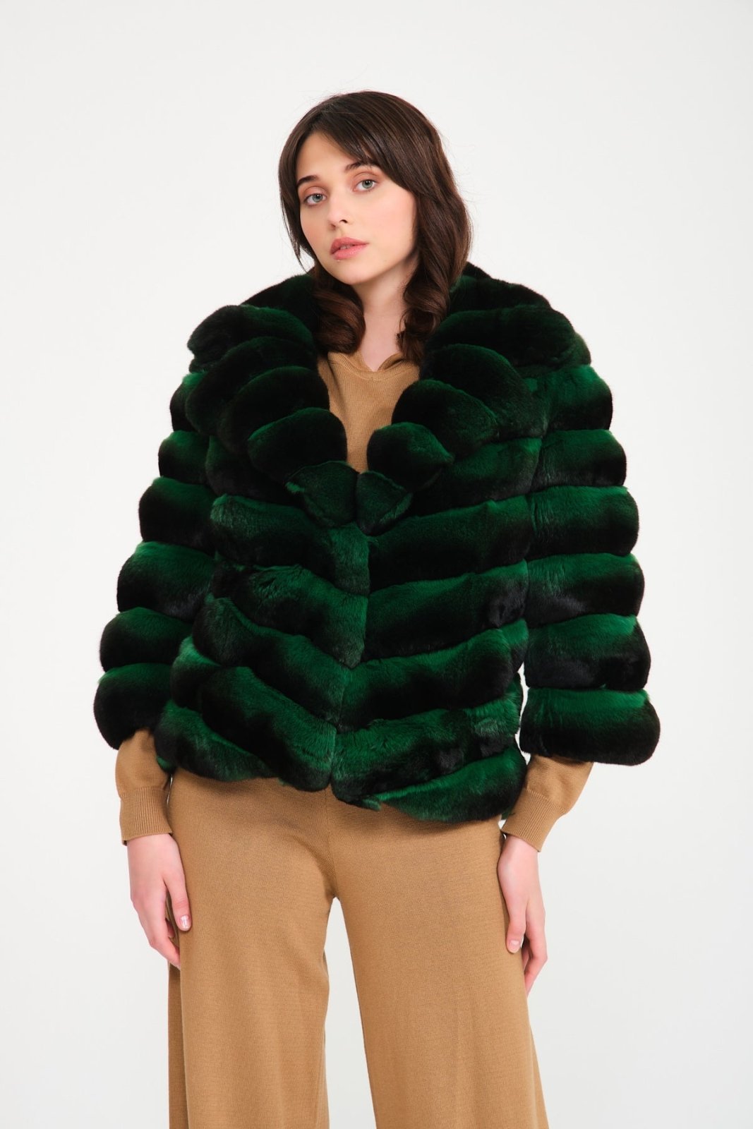 Emerald Green Chinchilla Fur Coat - ADAMO