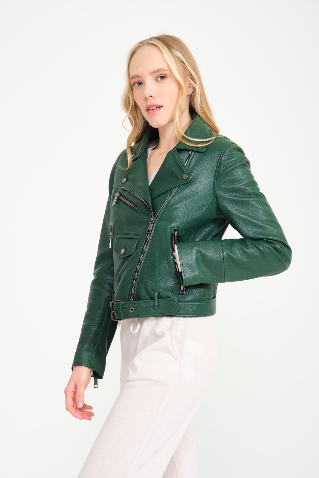 Emerald Green Lambskin Leather Jacket - ADAMO