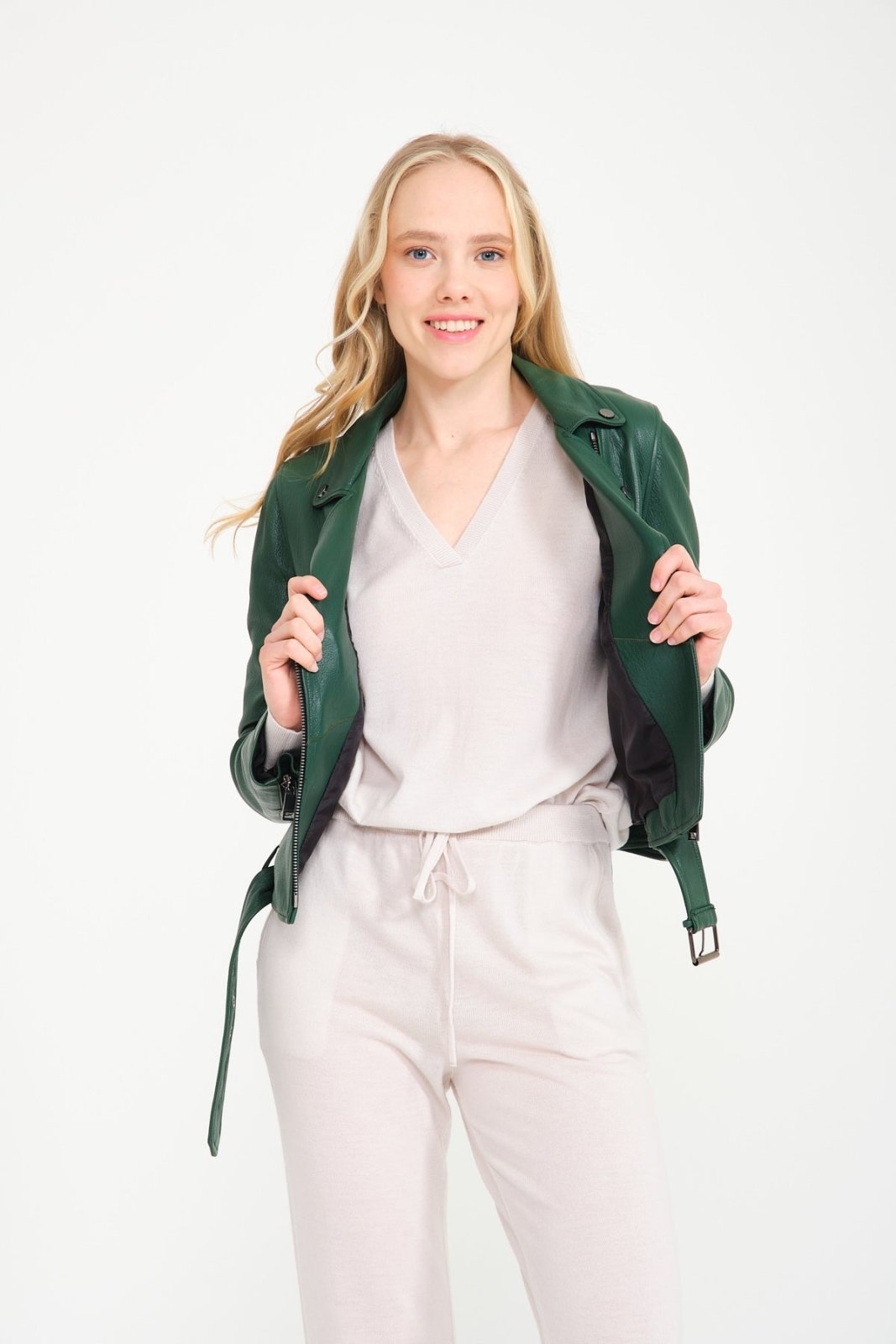 Emerald Green Lambskin Leather Jacket - ADAMO