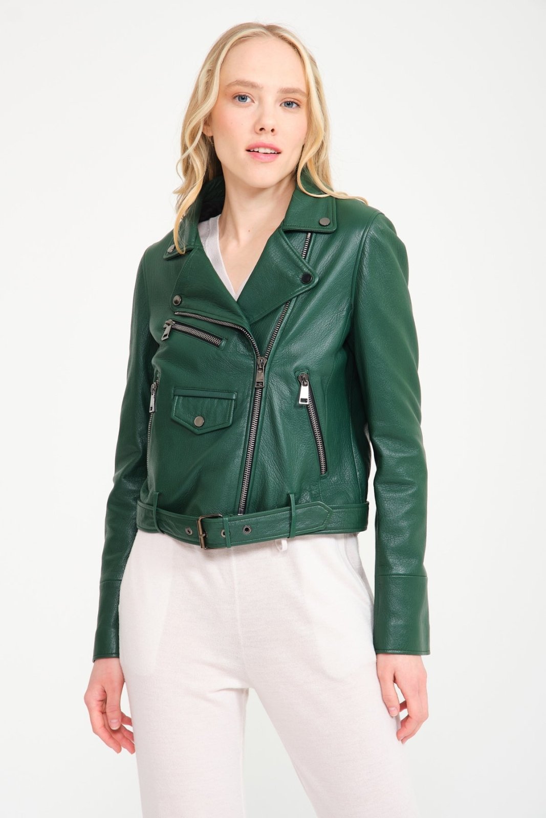 Emerald Green Lambskin Leather Jacket - ADAMO