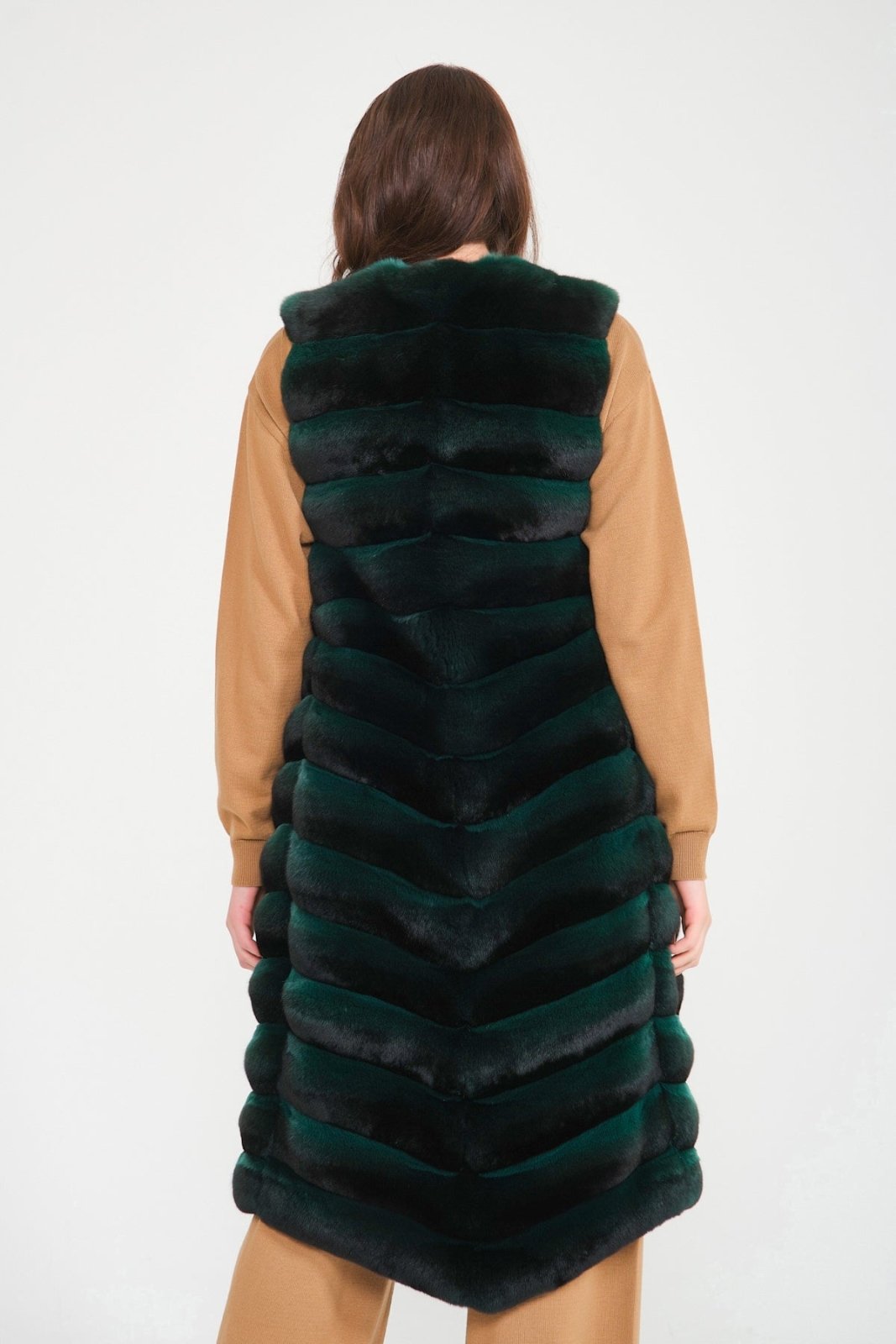 Emerald Green Long Chinchilla Fur Vest - ADAMO