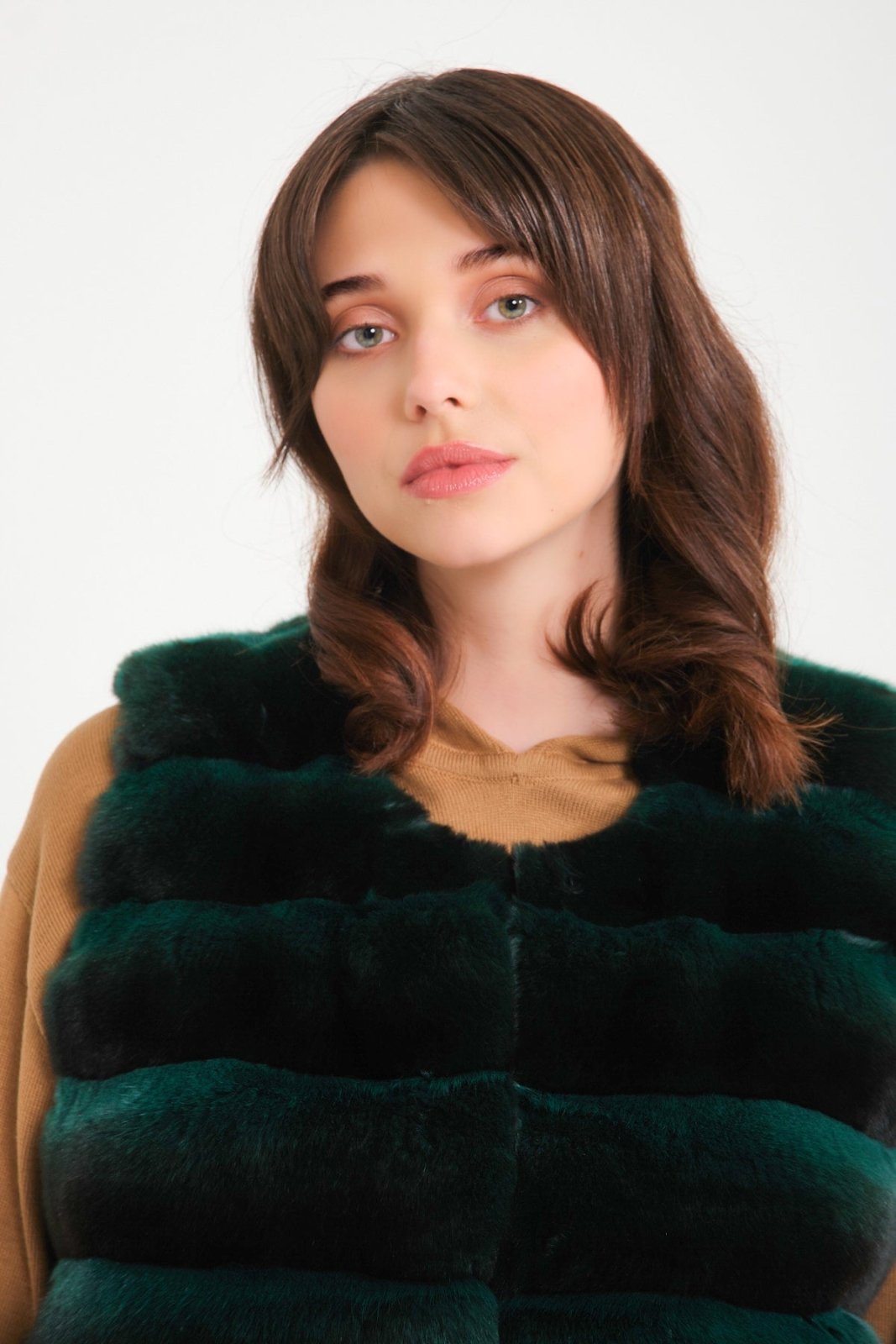 Emerald Green Long Chinchilla Fur Vest - ADAMO