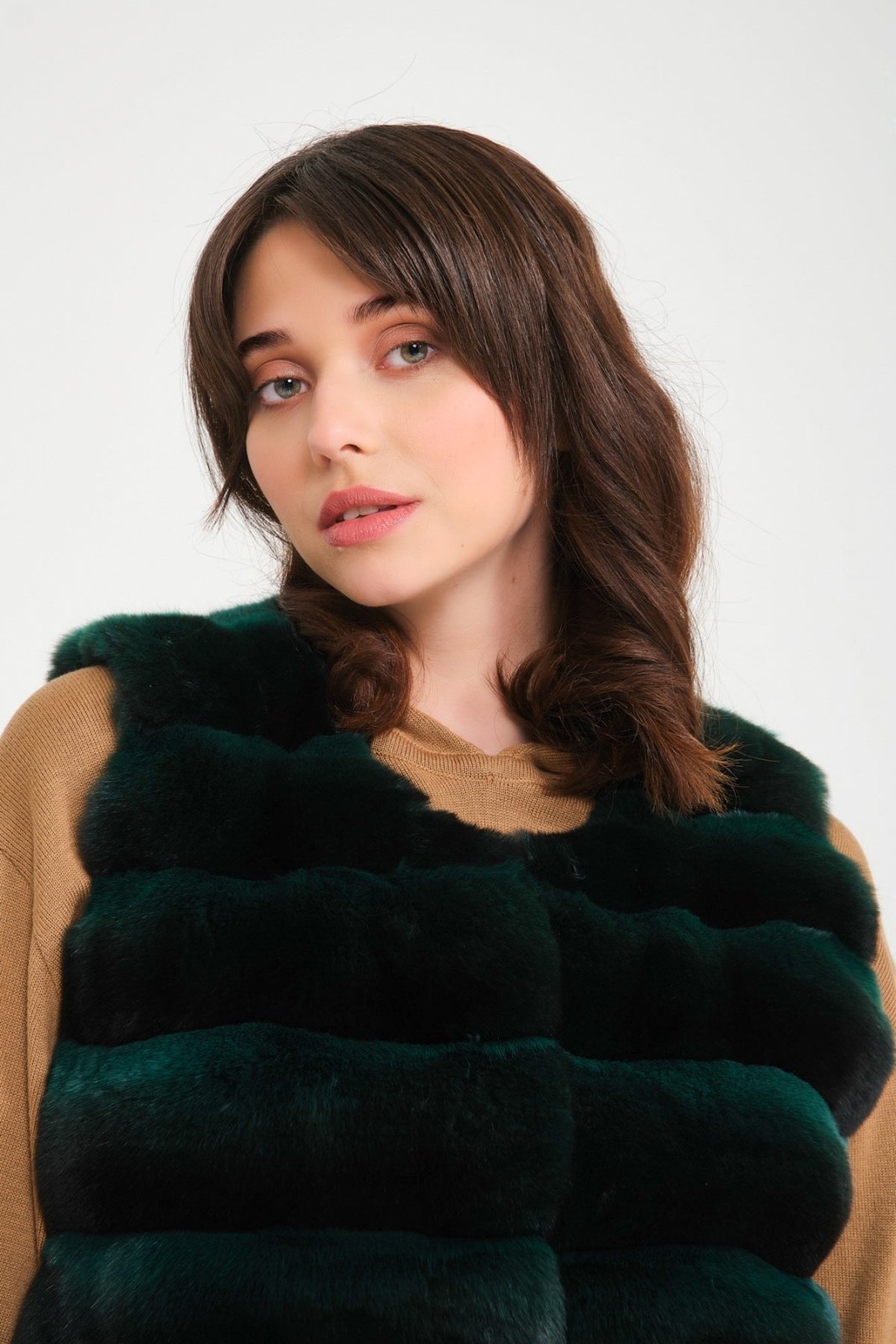 Emerald Green Long Chinchilla Fur Vest - ADAMO