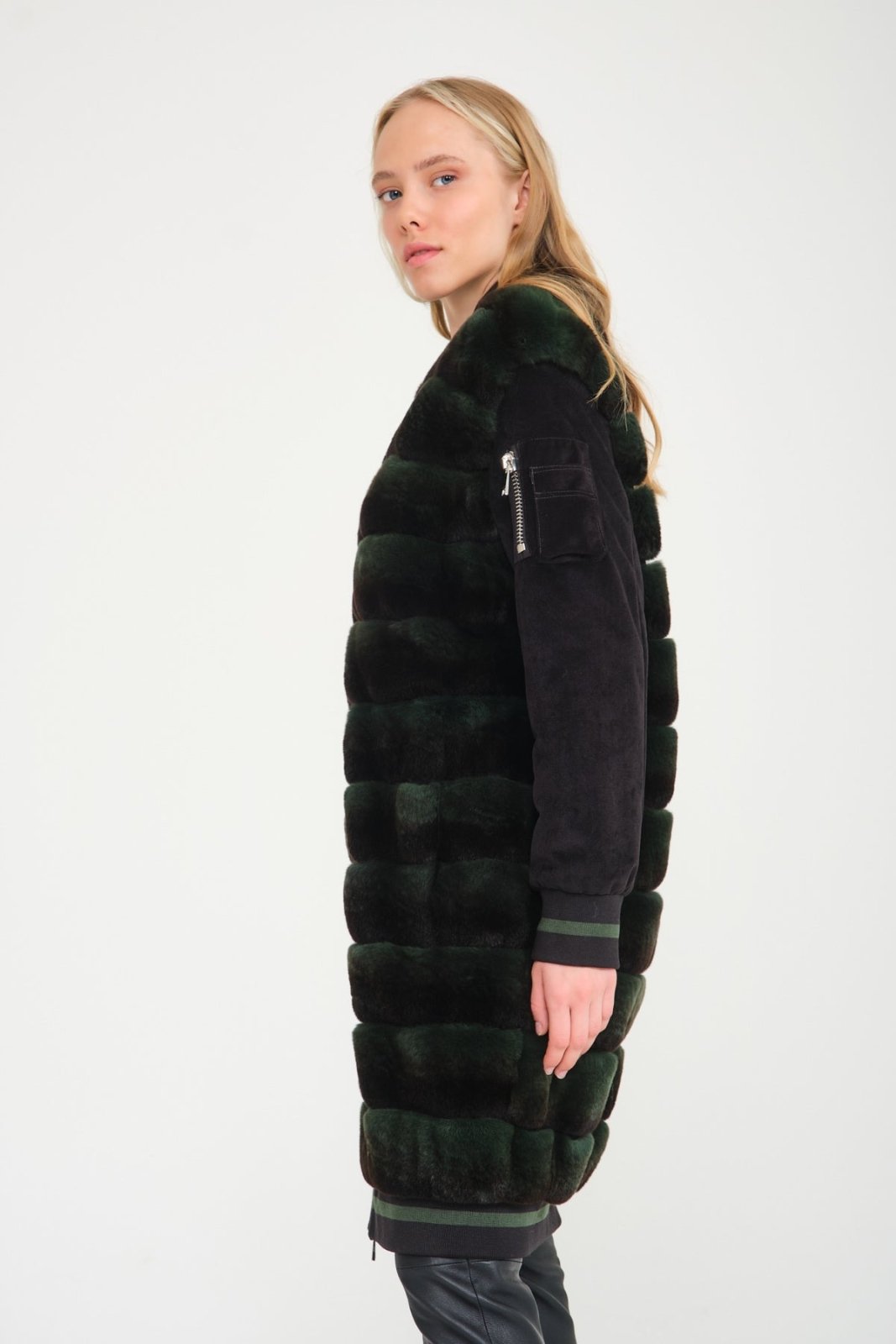 Emerald Green Long Rex Fur Coat - ADAMO