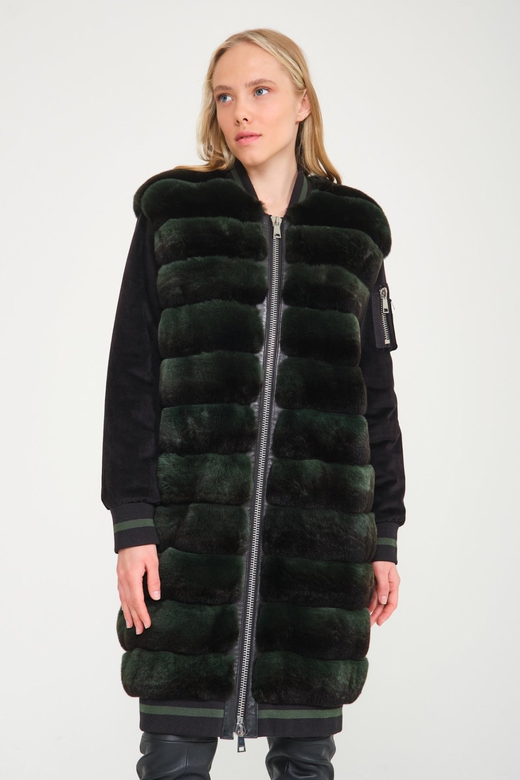 Emerald Green Long Rex Fur Coat - ADAMO