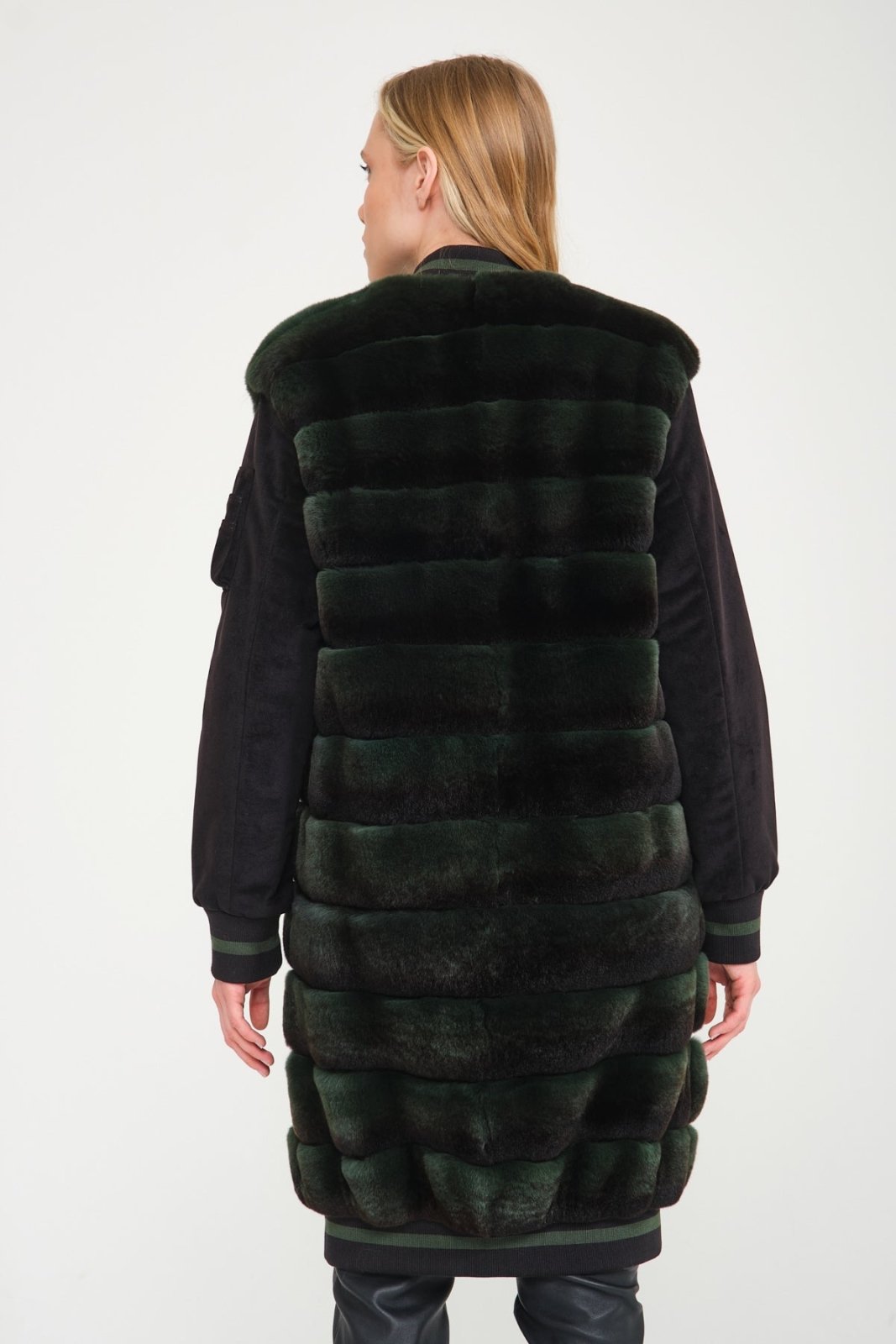 Emerald Green Long Rex Fur Coat - ADAMO