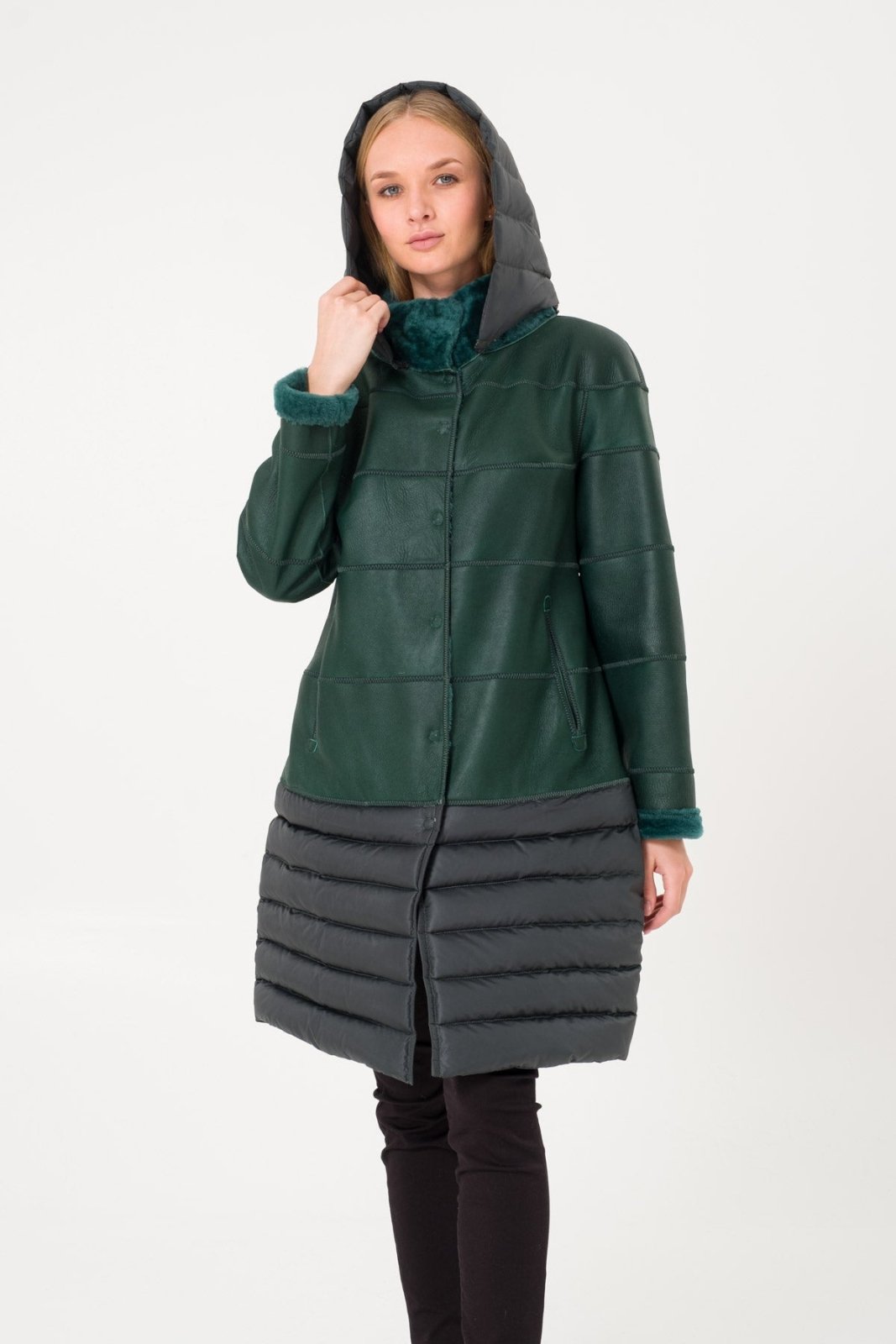 Emerald Green Long Shearling Coat - ADAMO