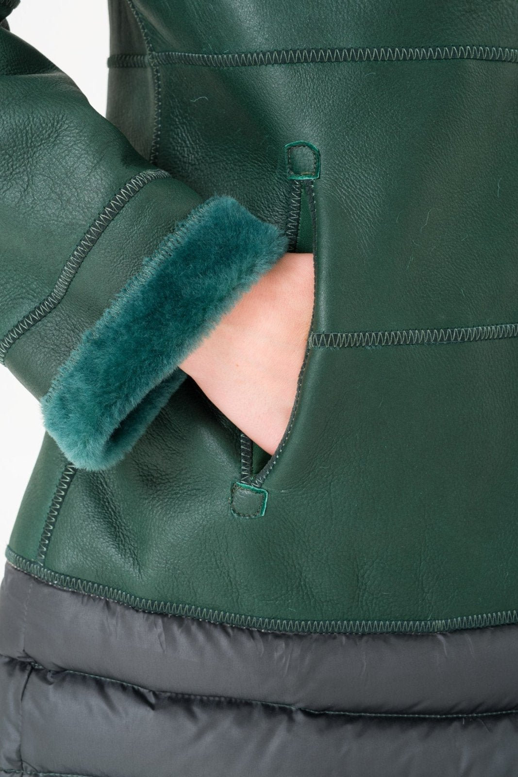 Emerald Green Long Shearling Coat - ADAMO