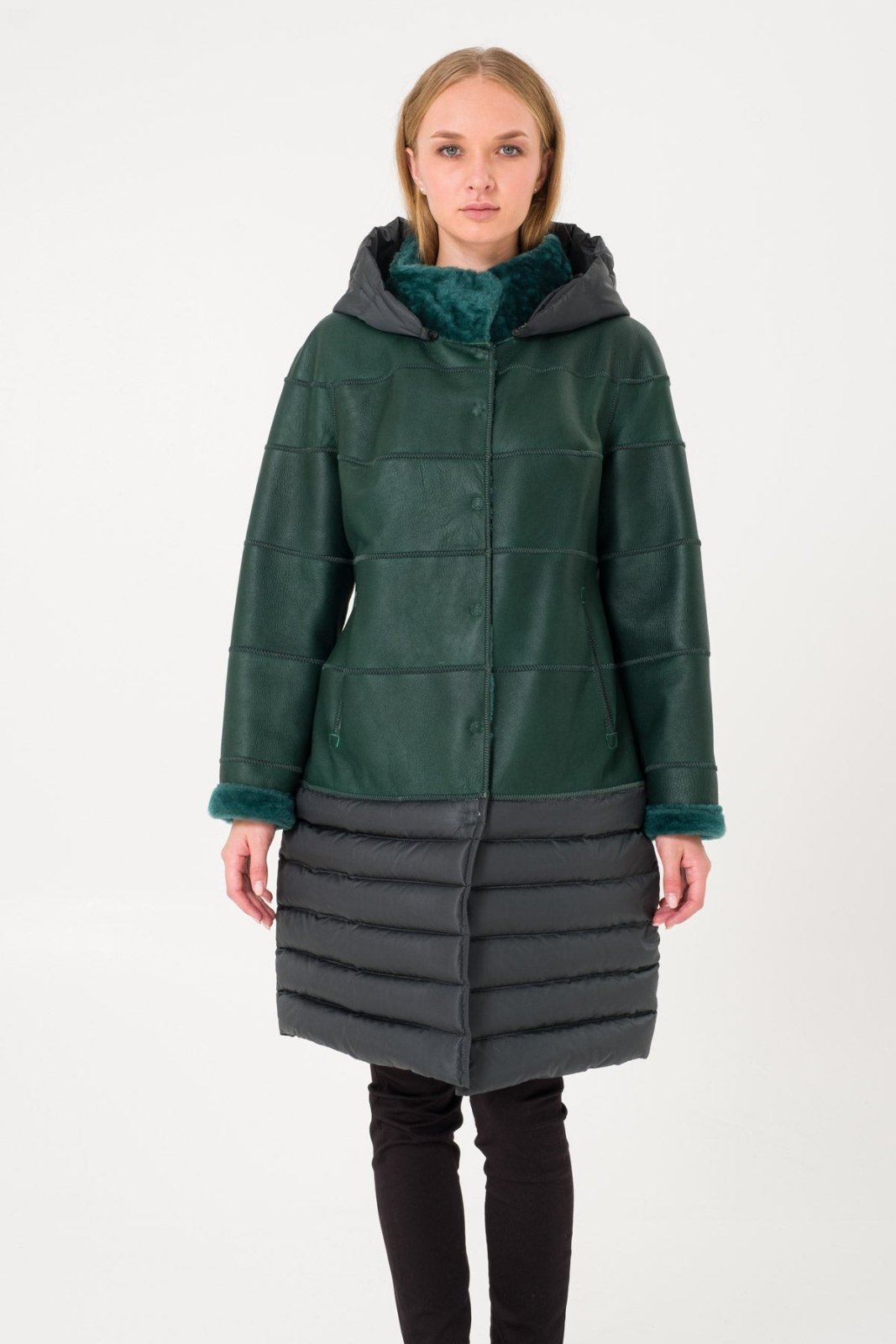 Emerald Green Long Shearling Coat - ADAMO