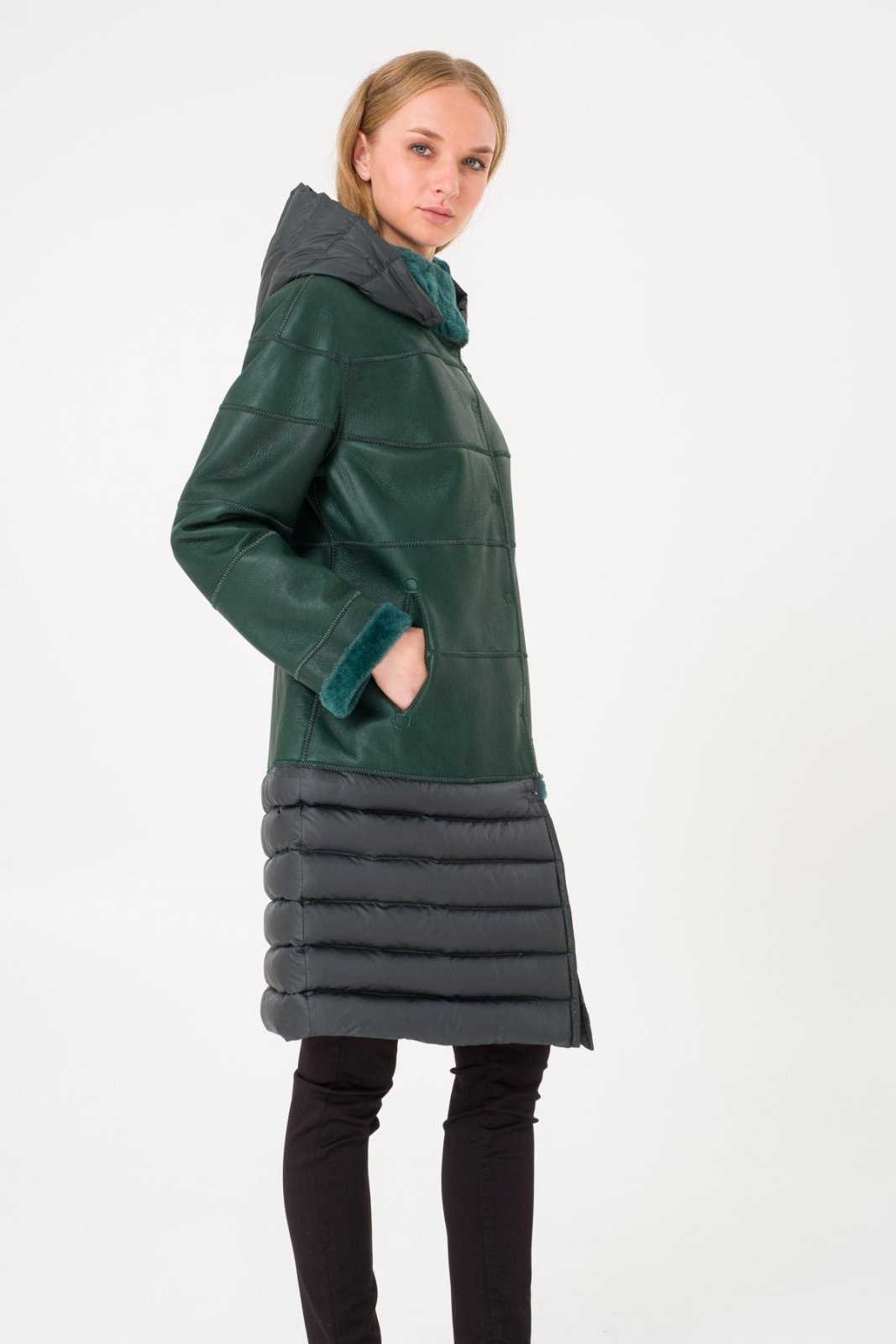 Emerald Green Long Shearling Coat - ADAMO