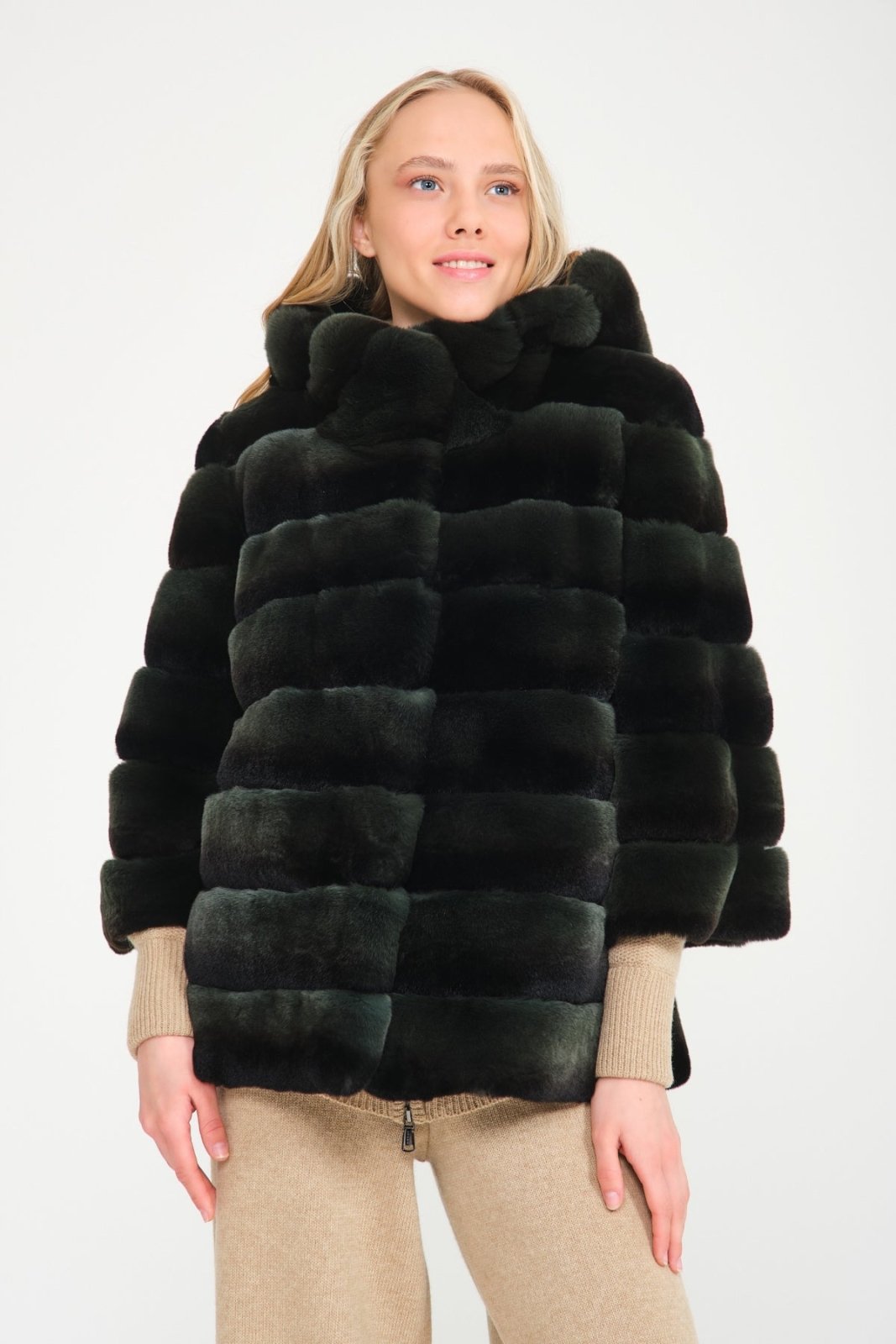 Emerald Green Rex Fur Coat - ADAMO