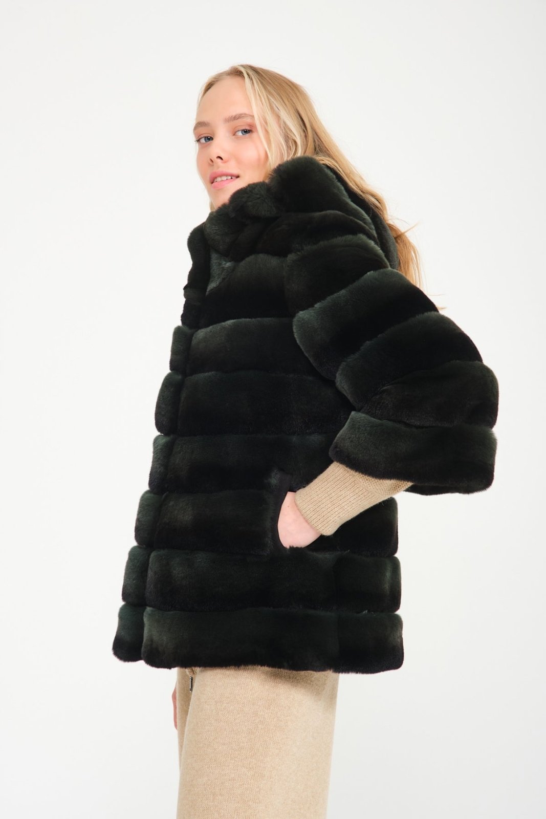 Emerald Green Rex Fur Coat - ADAMO