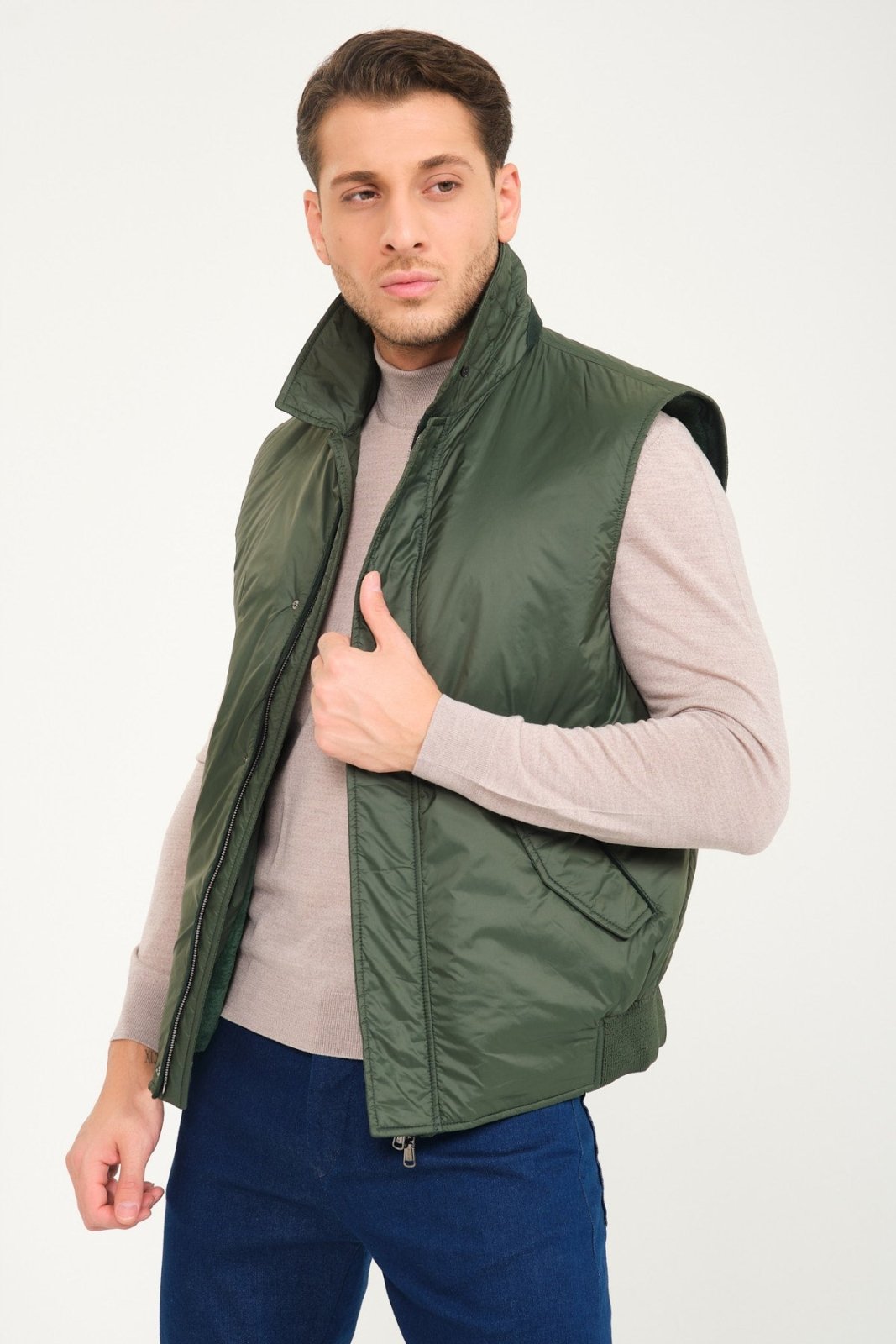 Emerald Green Waterproof & Rex Fur Vest - ADAMO