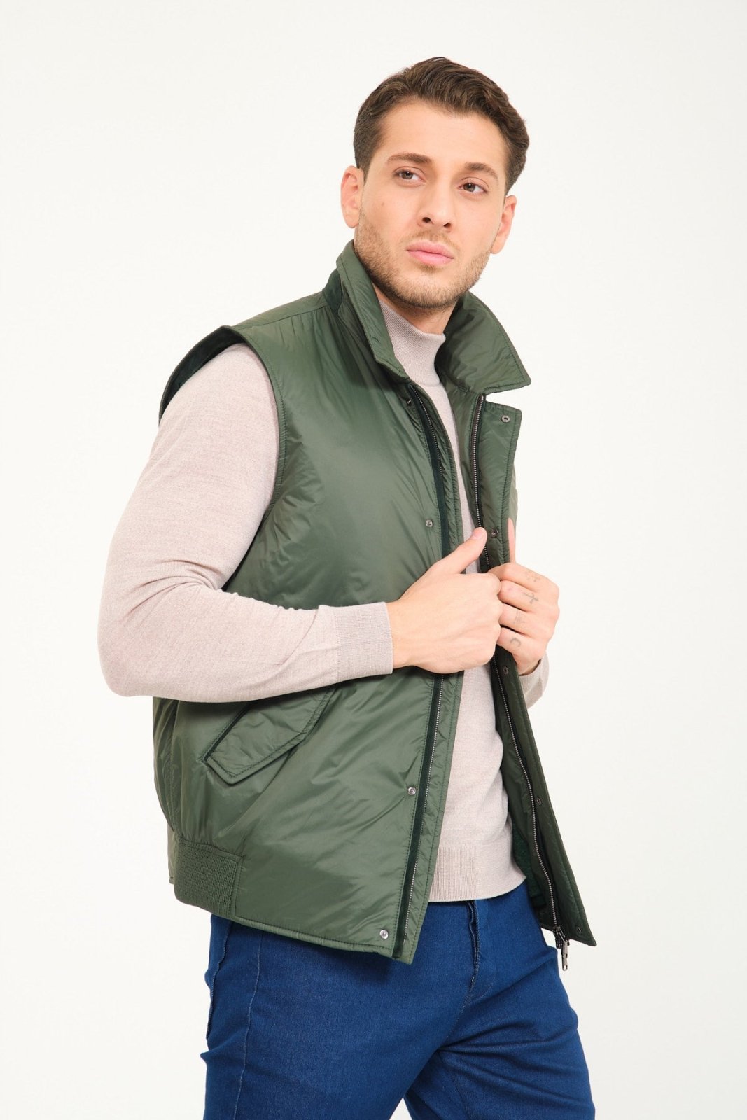 Emerald Green Waterproof & Rex Fur Vest - ADAMO