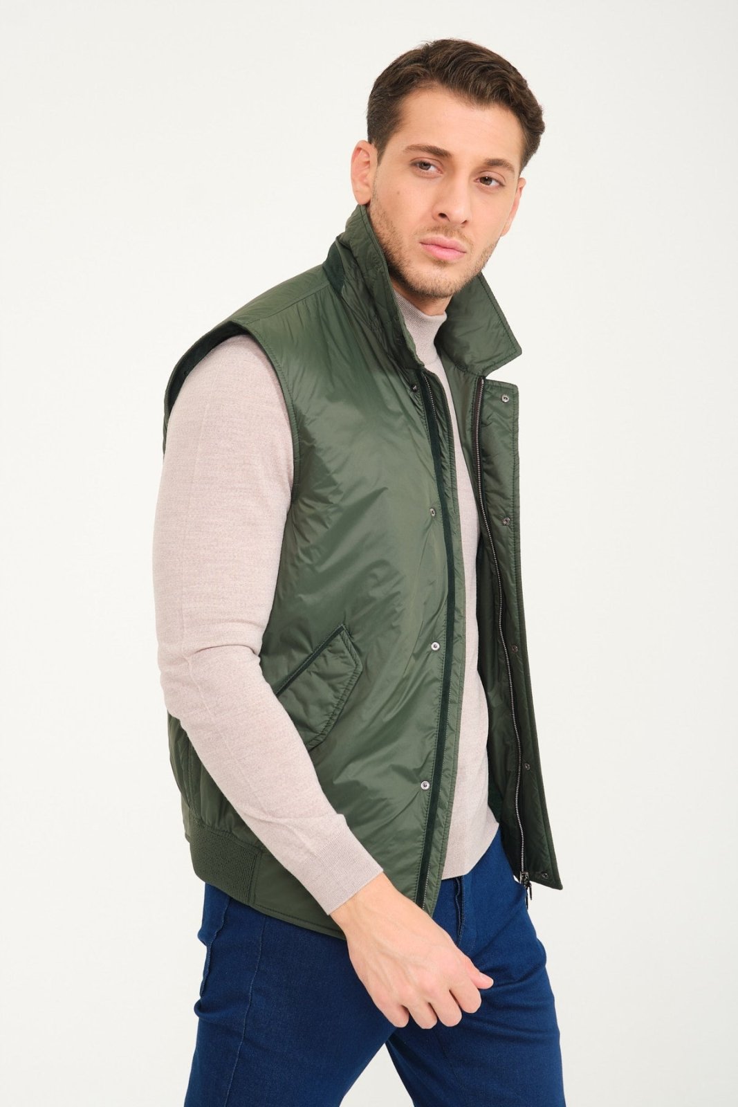 Emerald Green Waterproof & Rex Fur Vest - ADAMO