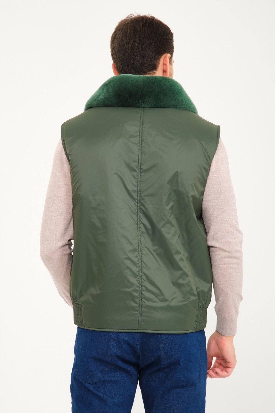 Emerald Green Waterproof & Rex Fur Vest - ADAMO