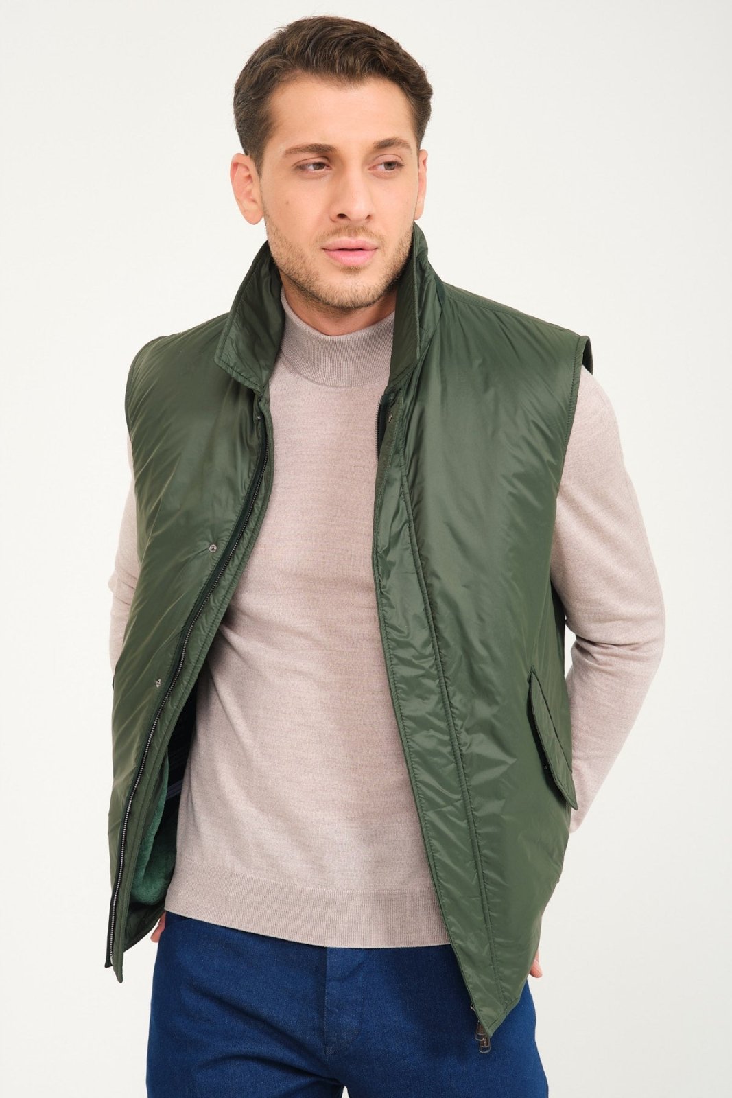 Emerald Green Waterproof & Rex Fur Vest - ADAMO