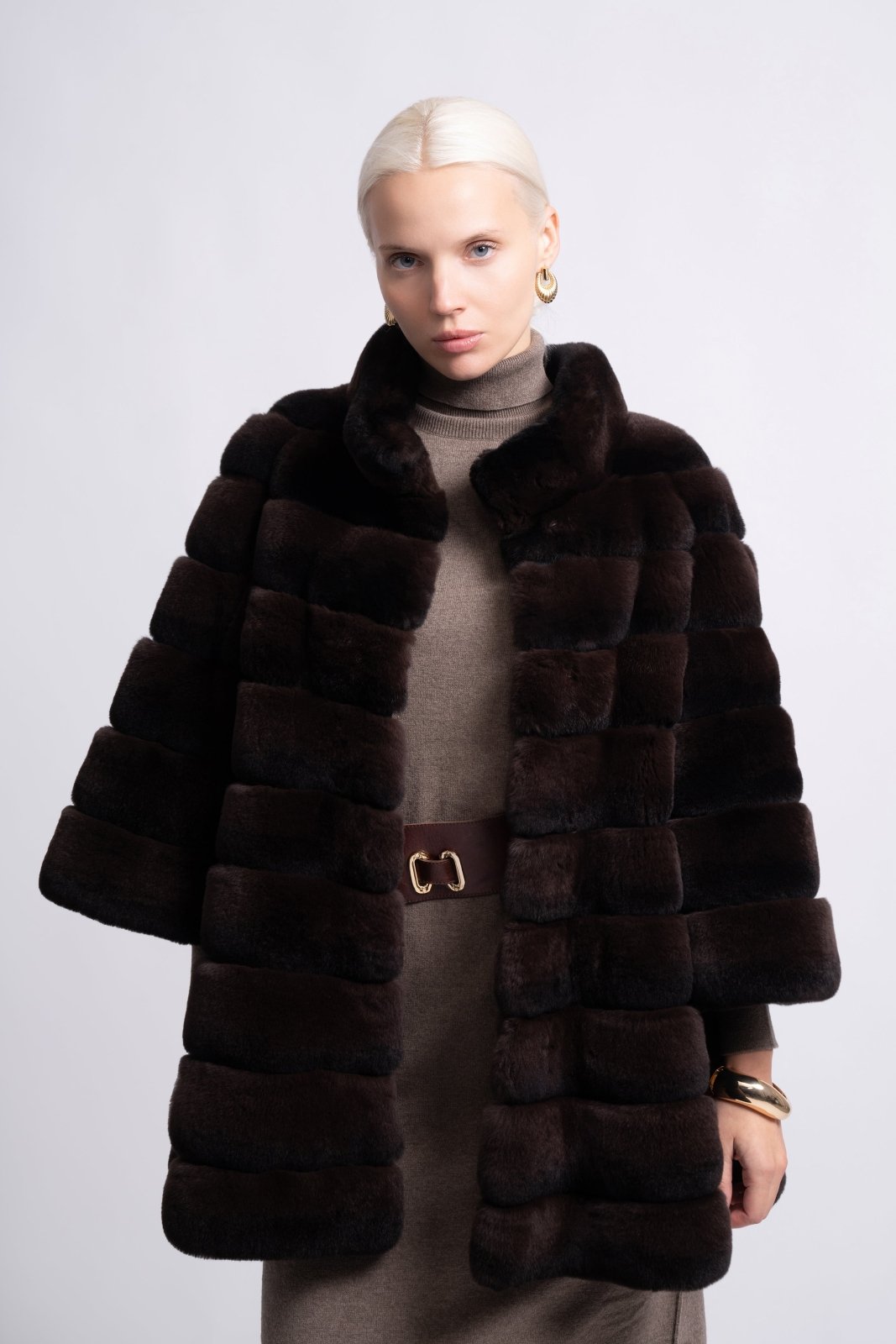 Espresso Brown Rex Fur Jacket - ADAMO