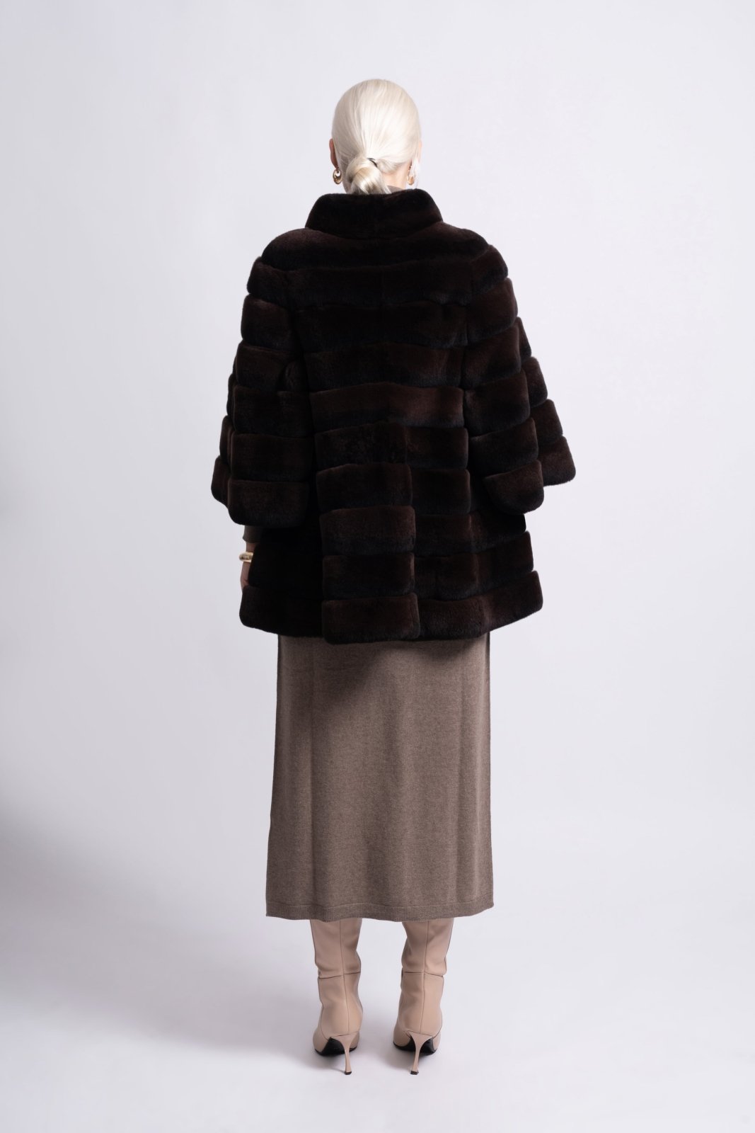 Espresso Brown Rex Fur Jacket - ADAMO