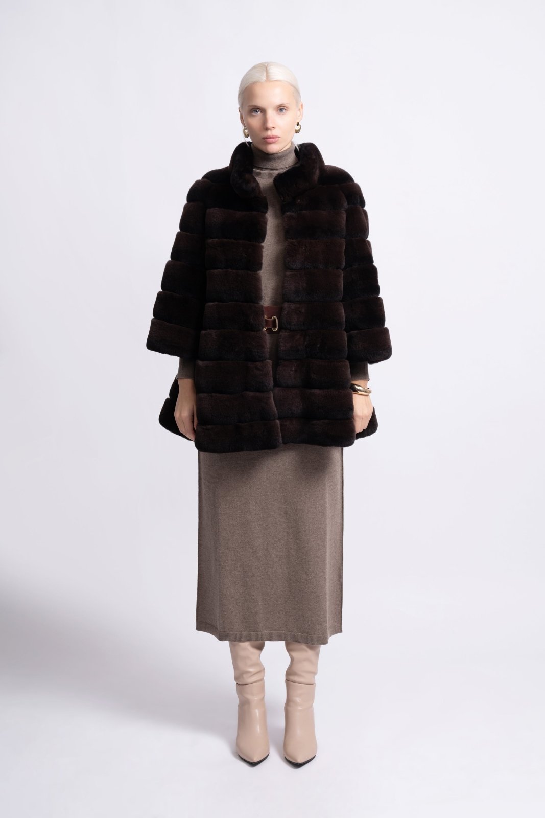 Espresso Brown Rex Fur Jacket - ADAMO