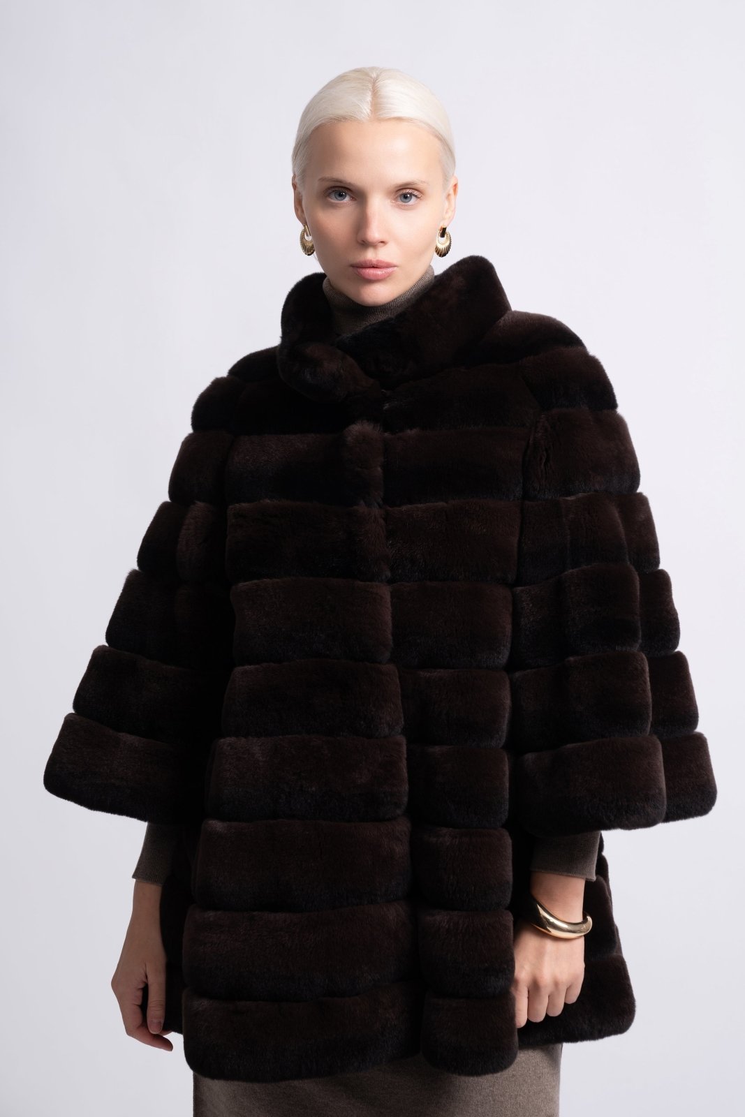 Espresso Brown Rex Fur Jacket - ADAMO