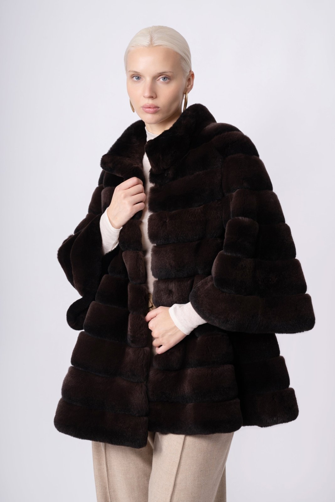 Espresso Brown Rex Fur Jacket - ADAMO