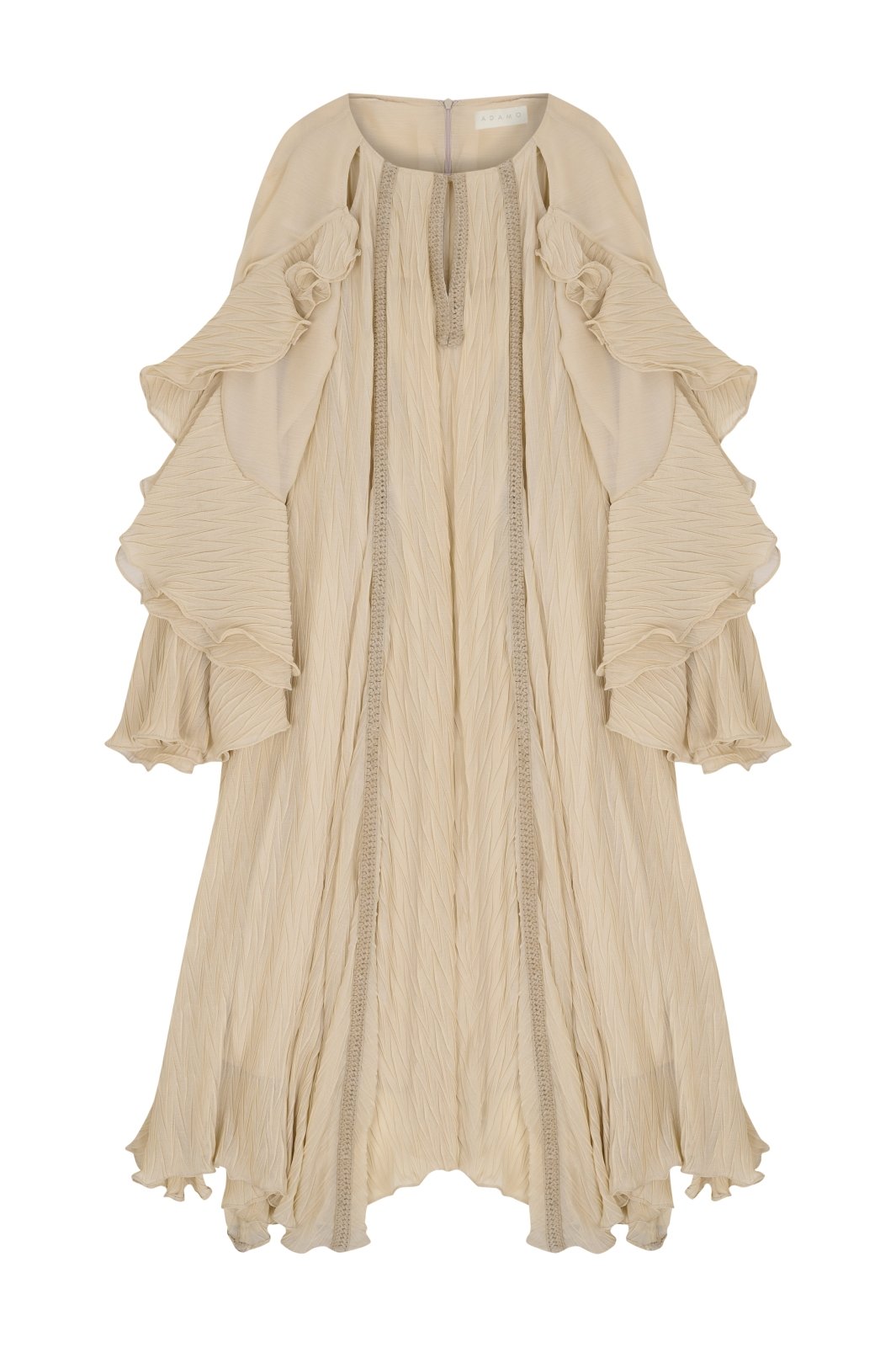 Ethereal Beige Pleated Kaftan Dress - ADAMO