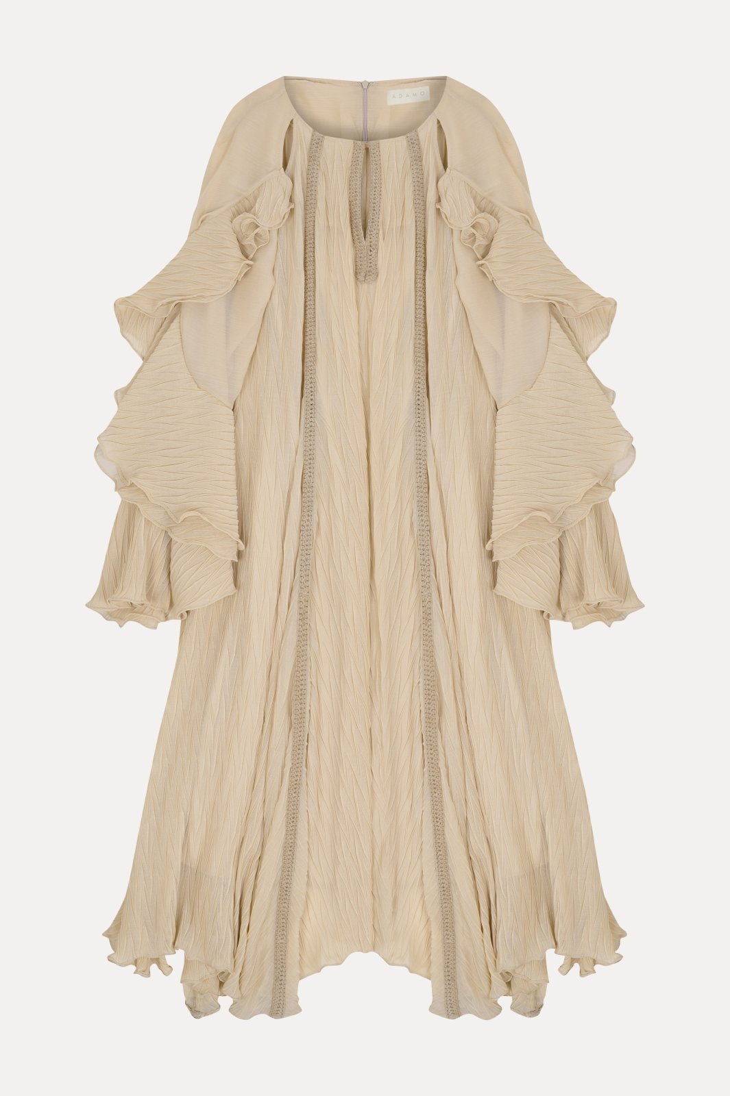 Ethereal Beige Pleated Kaftan Dress - ADAMO