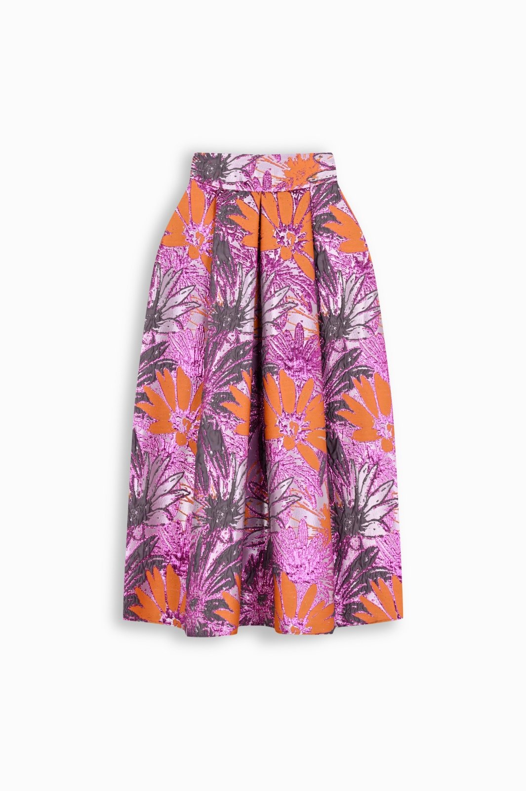 Floral Brocade Pleated Midi Skirt - ADAMO