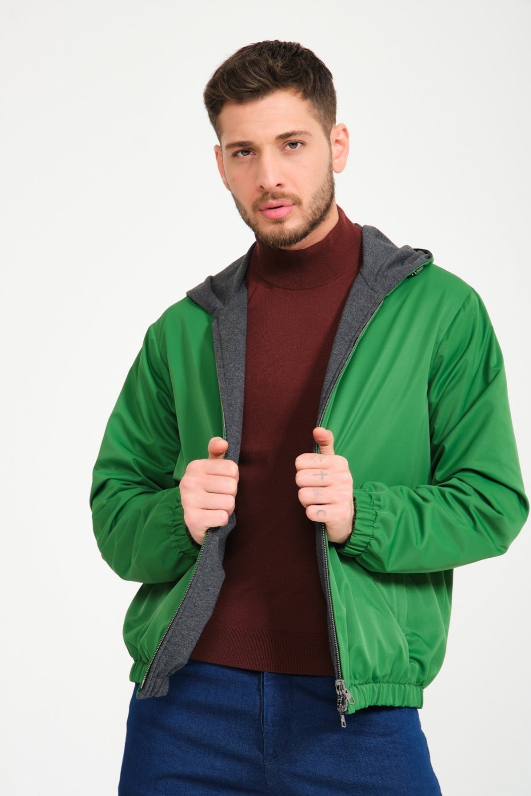 Forest Green / Grey Double Face Waterproof Jacket - ADAMO