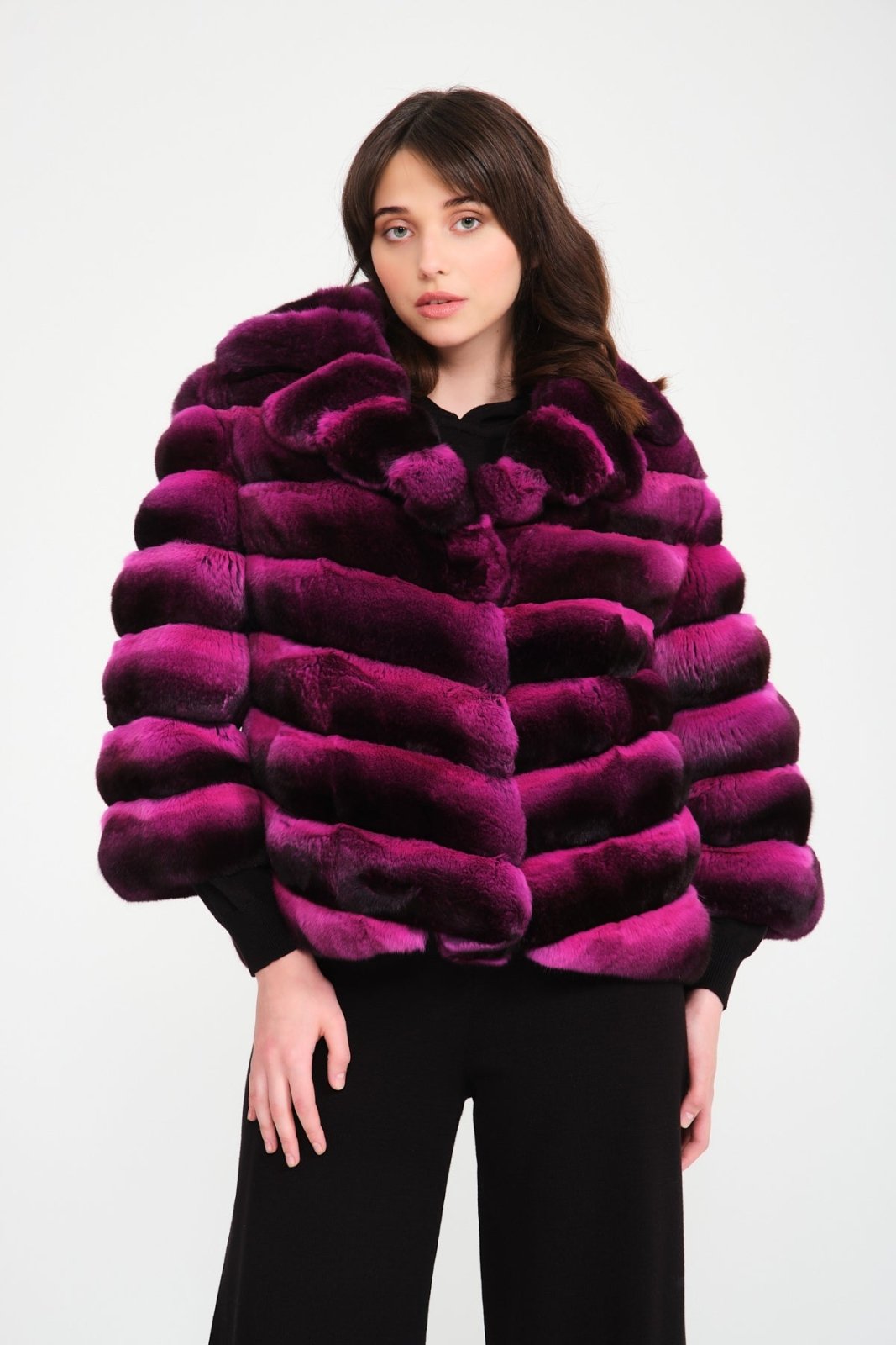 Fuchsia Chinchilla Fur Coat - ADAMO