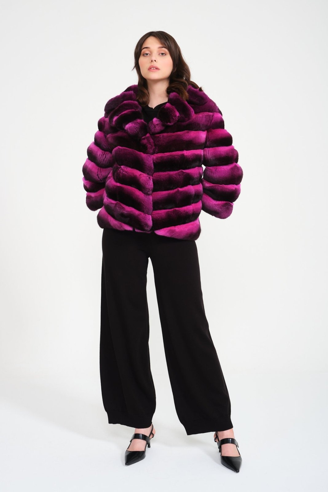 Fuchsia Chinchilla Fur Coat - ADAMO