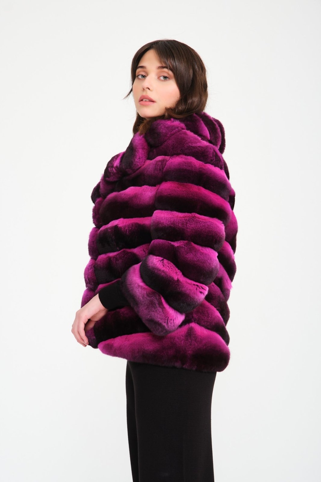 Fuchsia Chinchilla Fur Coat - ADAMO