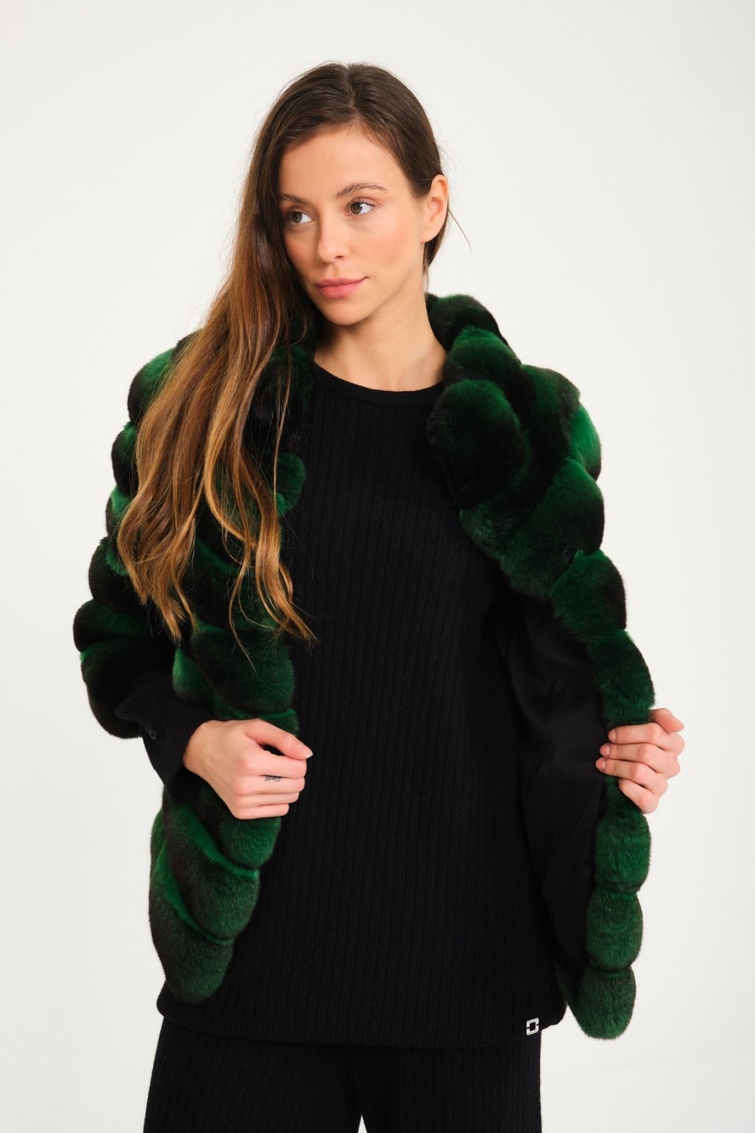 Green Chinchilla Fur Coat - ADAMO