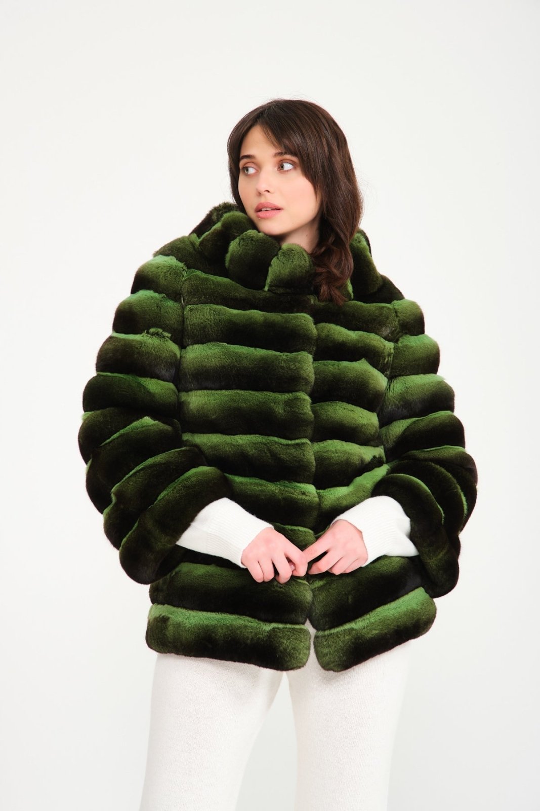 Green Chinchilla Fur Coat - ADAMO