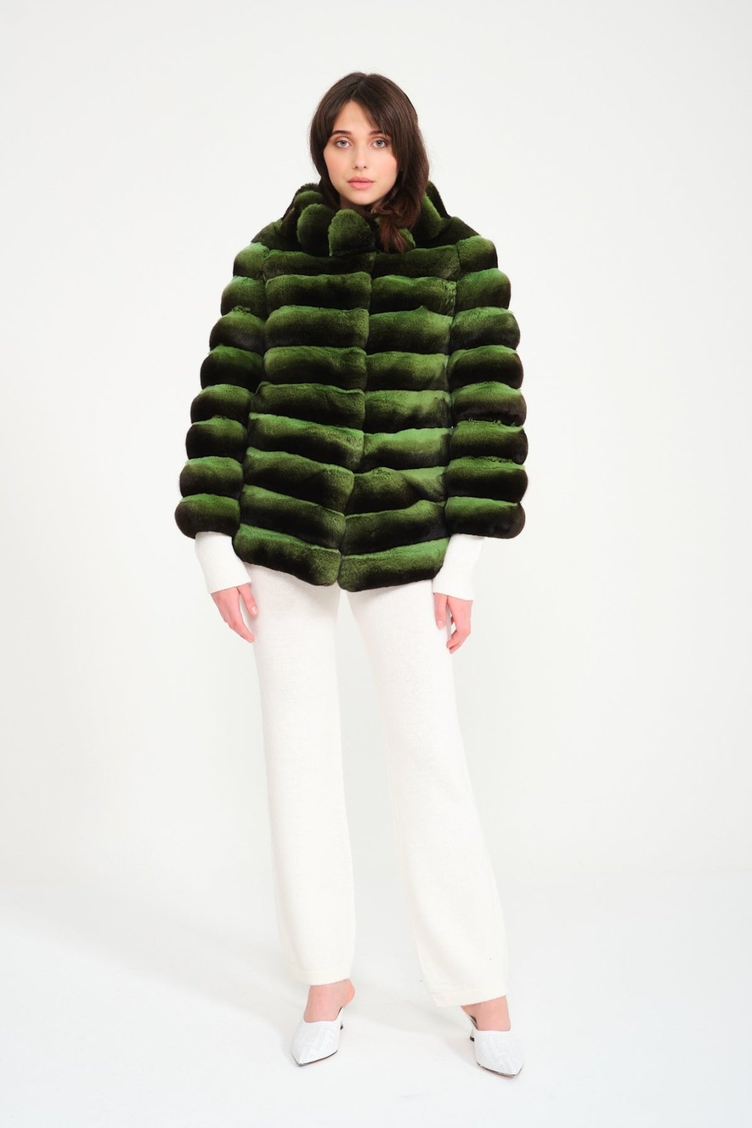 Green Chinchilla Fur Coat - ADAMO