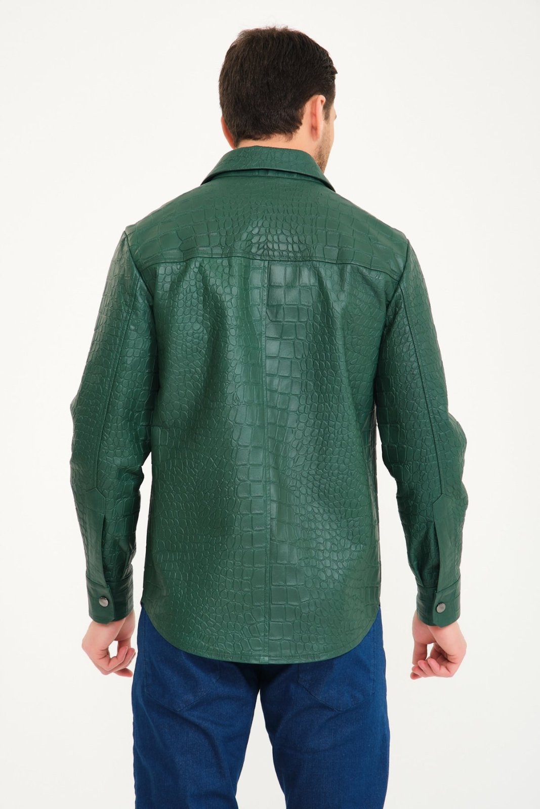 Green Crocodile Pattern Leather Jacket - ADAMO