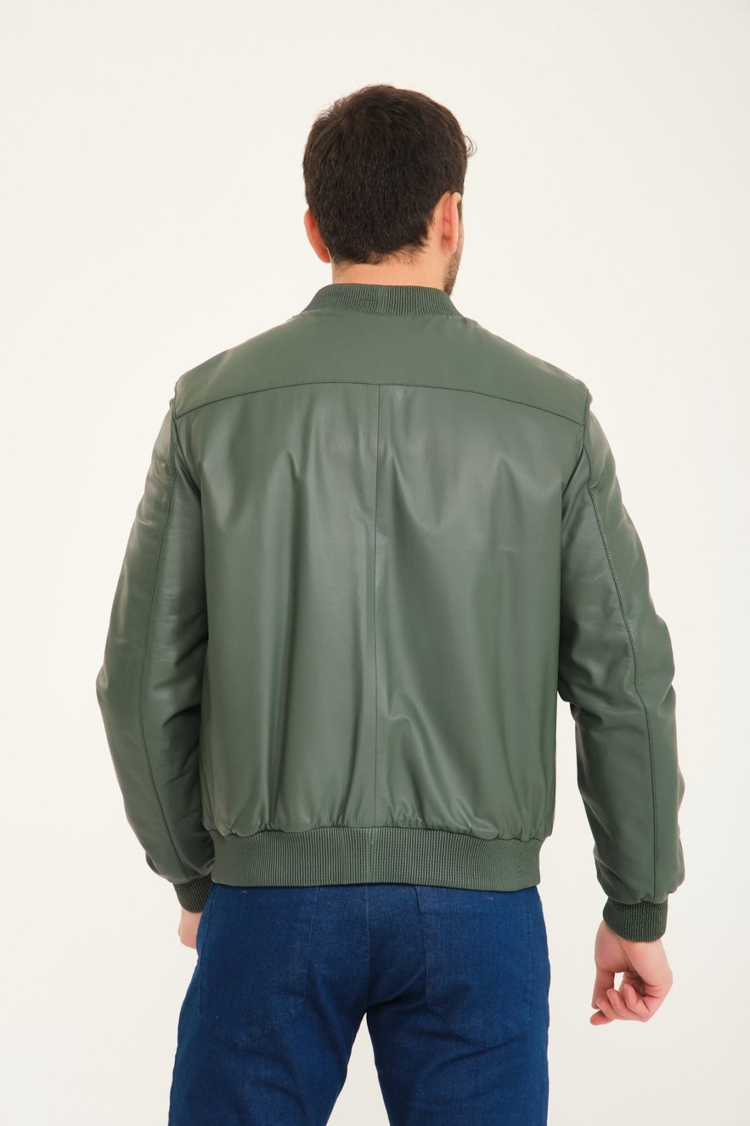 Green Leather Bomber Jacket - ADAMO