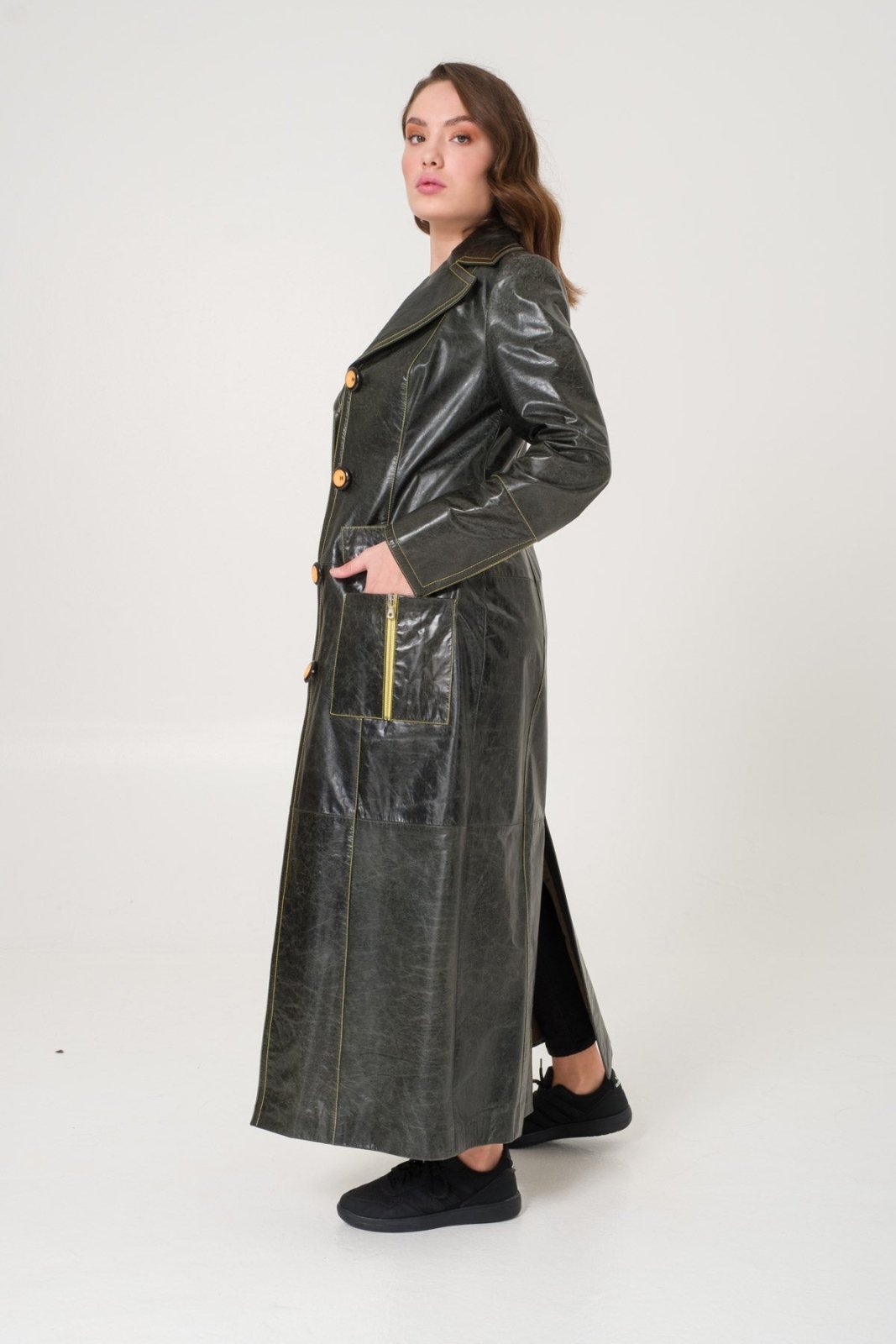 Green Leather Coat - ADAMO