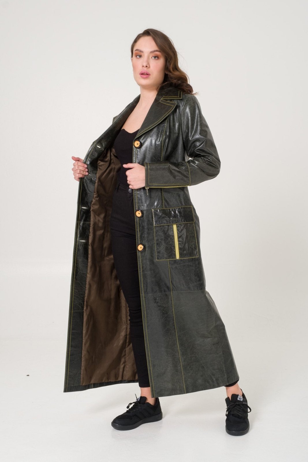 Green Leather Coat - ADAMO