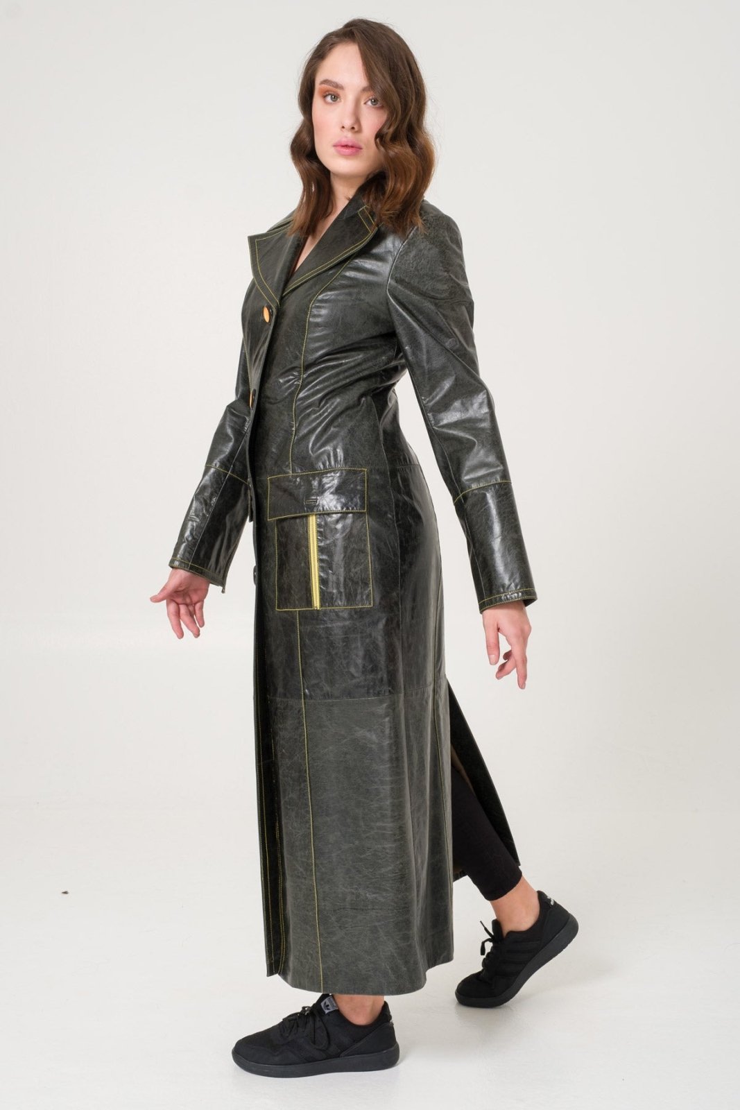 Green Leather Coat - ADAMO