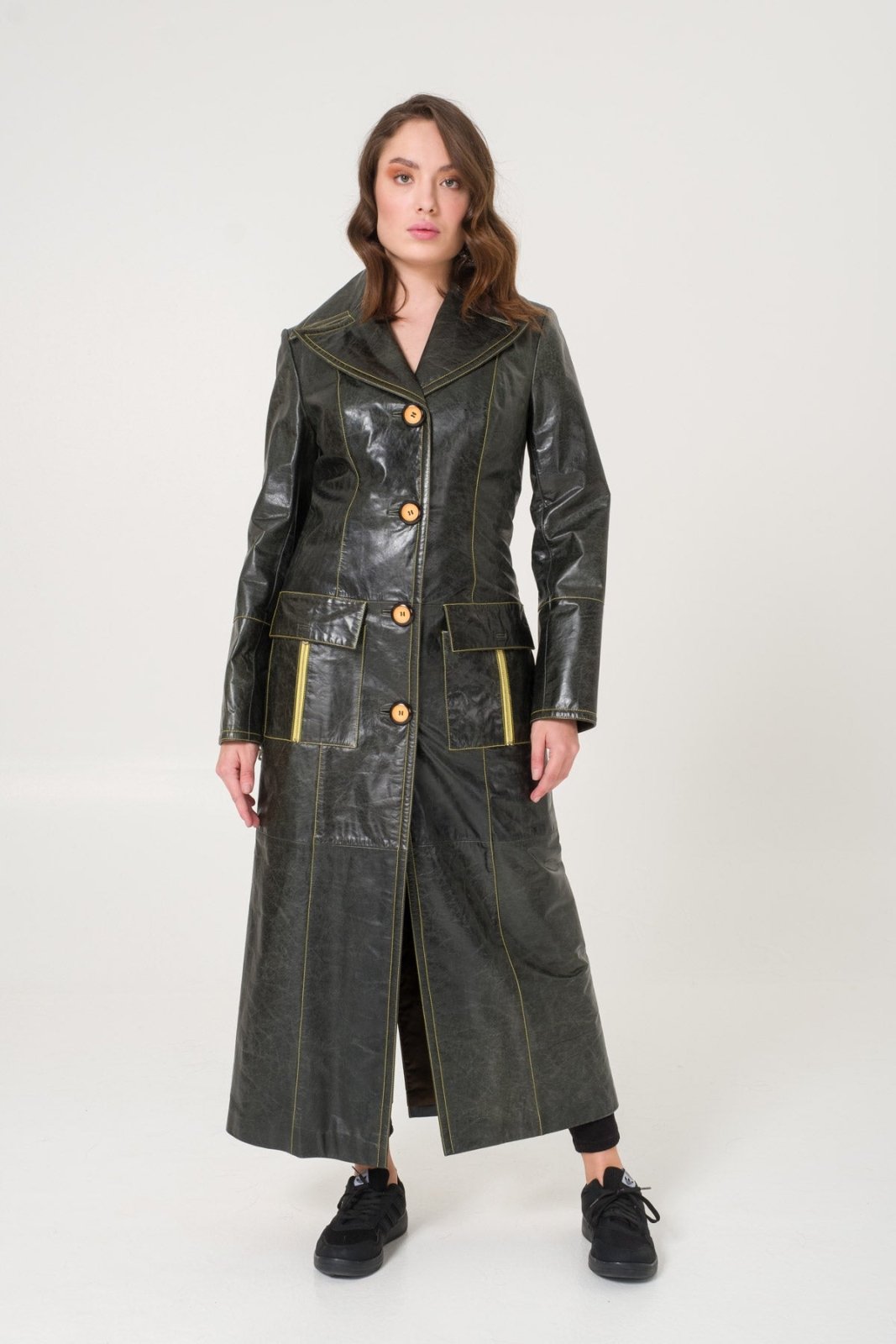 Green Leather Coat - ADAMO